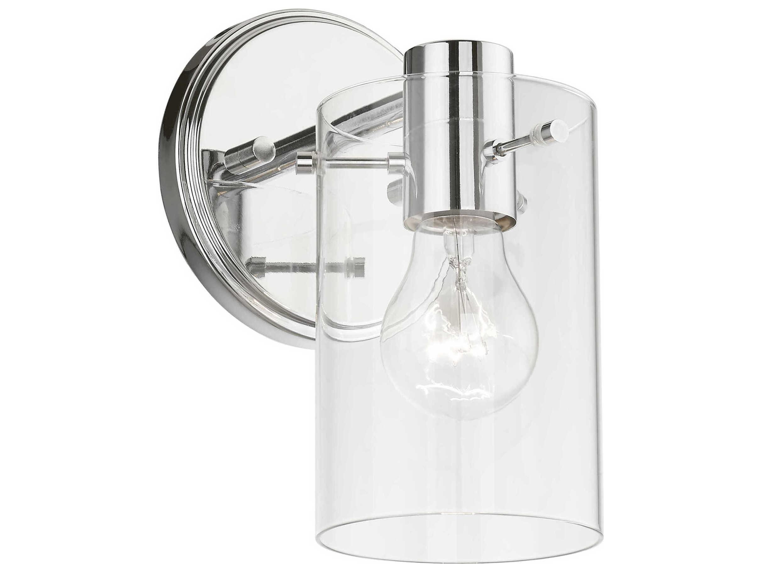 Livex Lighting Munich 1-Light Polished Chrome Nickel Glass Wall Sconce