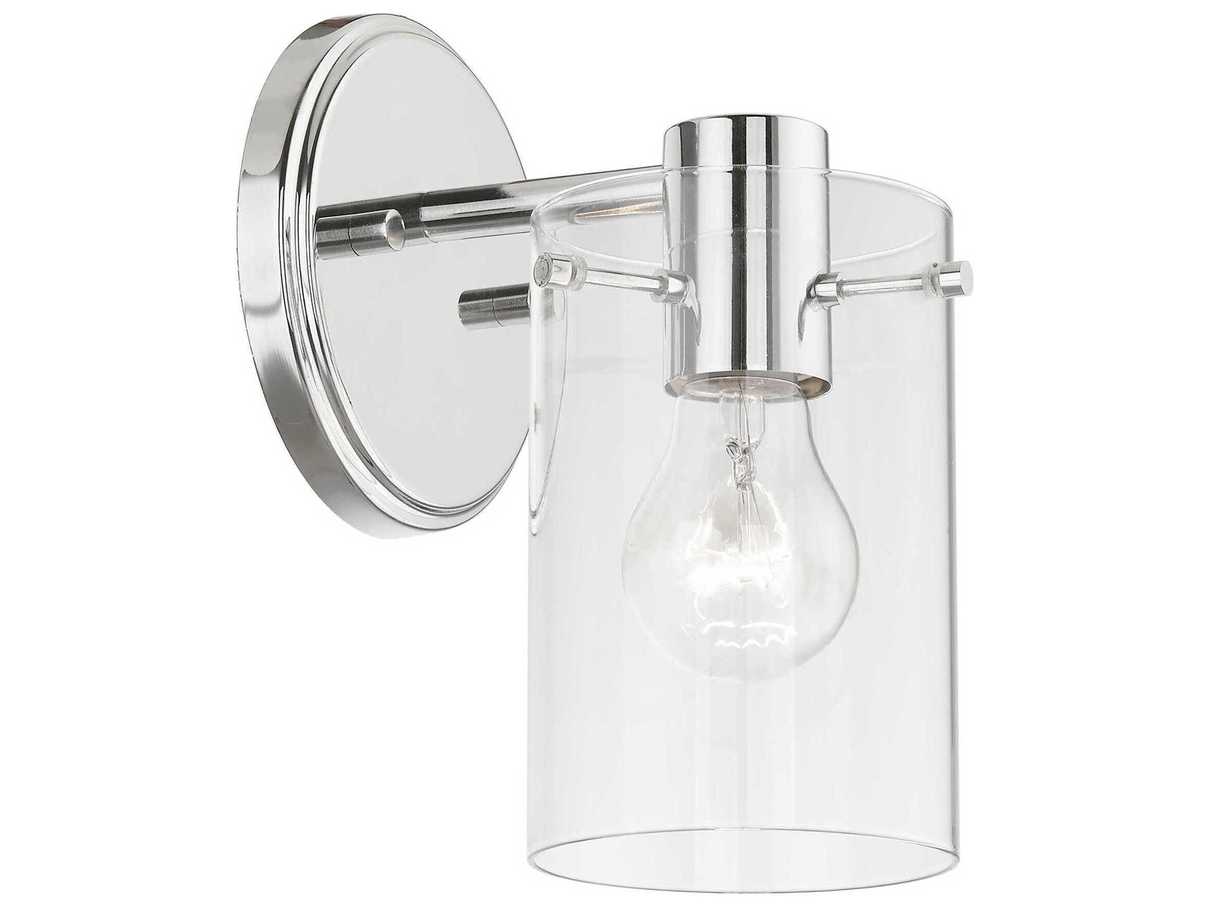 Livex Lighting Munich 1-Light Polished Chrome Nickel Glass Wall Sconce