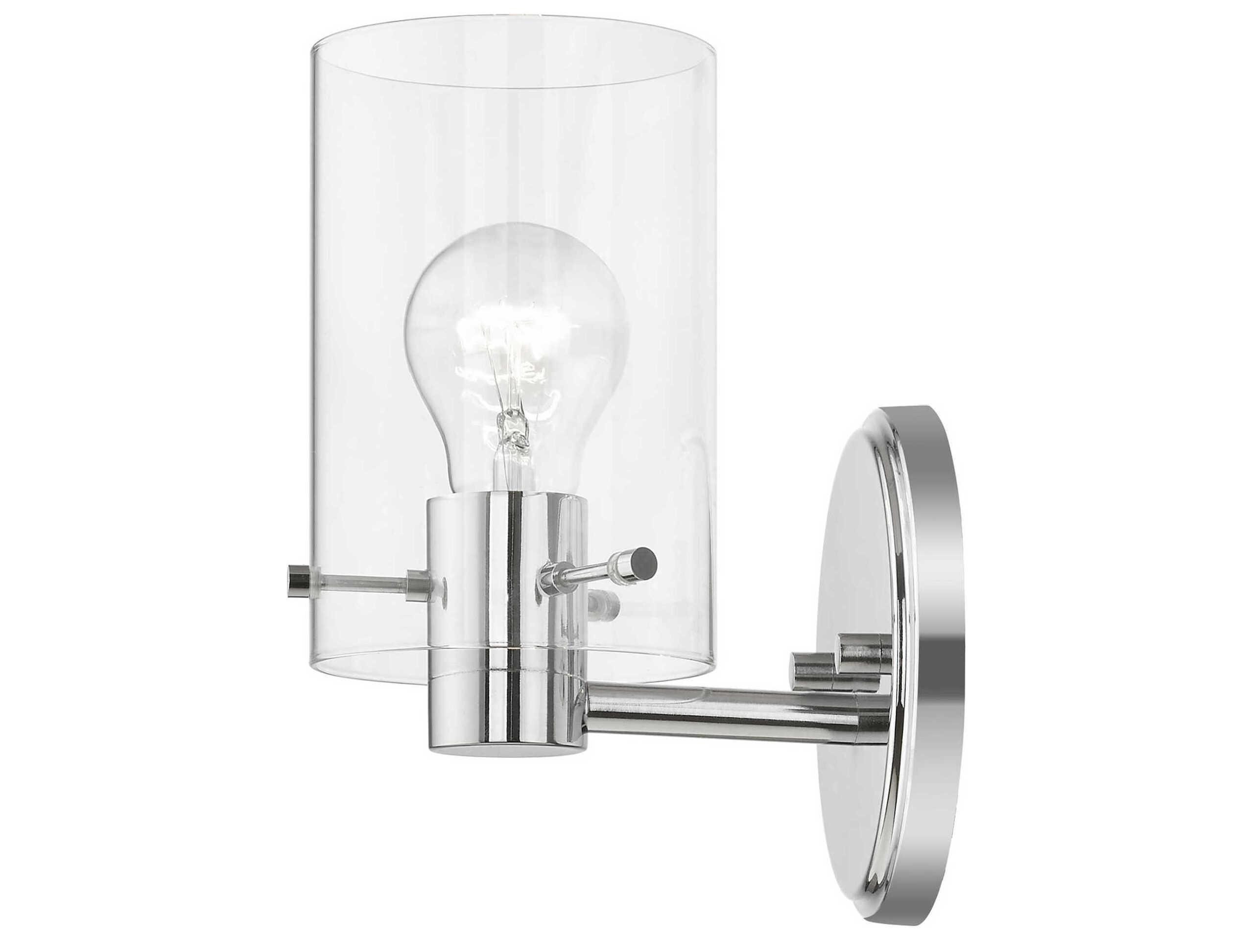 Livex Lighting Munich 1-Light Polished Chrome Nickel Glass Wall Sconce