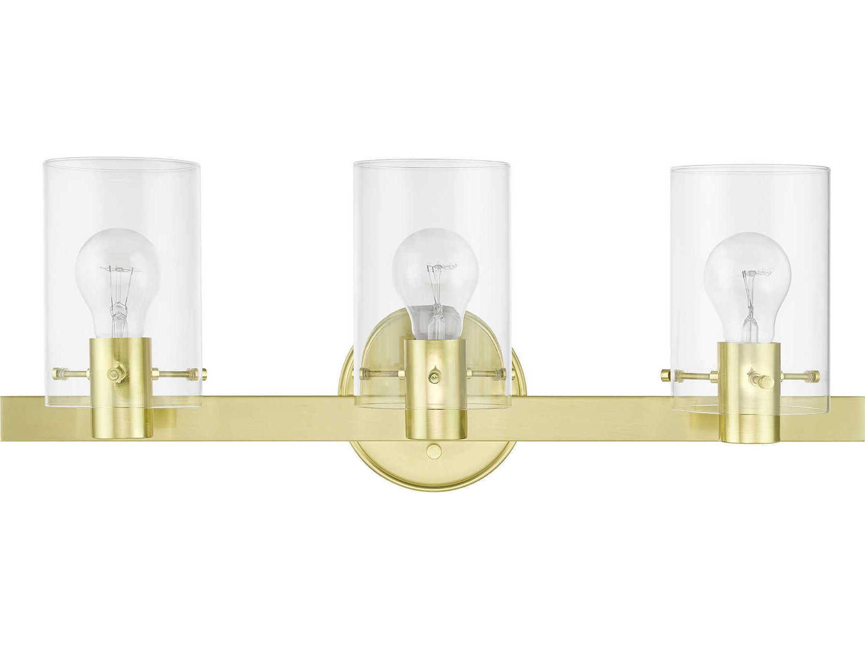 Livex Lighting Munich 3-Light Satin Brass Glass Vanity Light