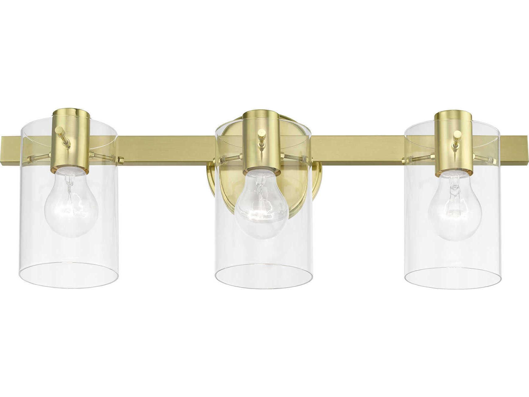Livex Lighting Munich 3-Light Satin Brass Glass Vanity Light