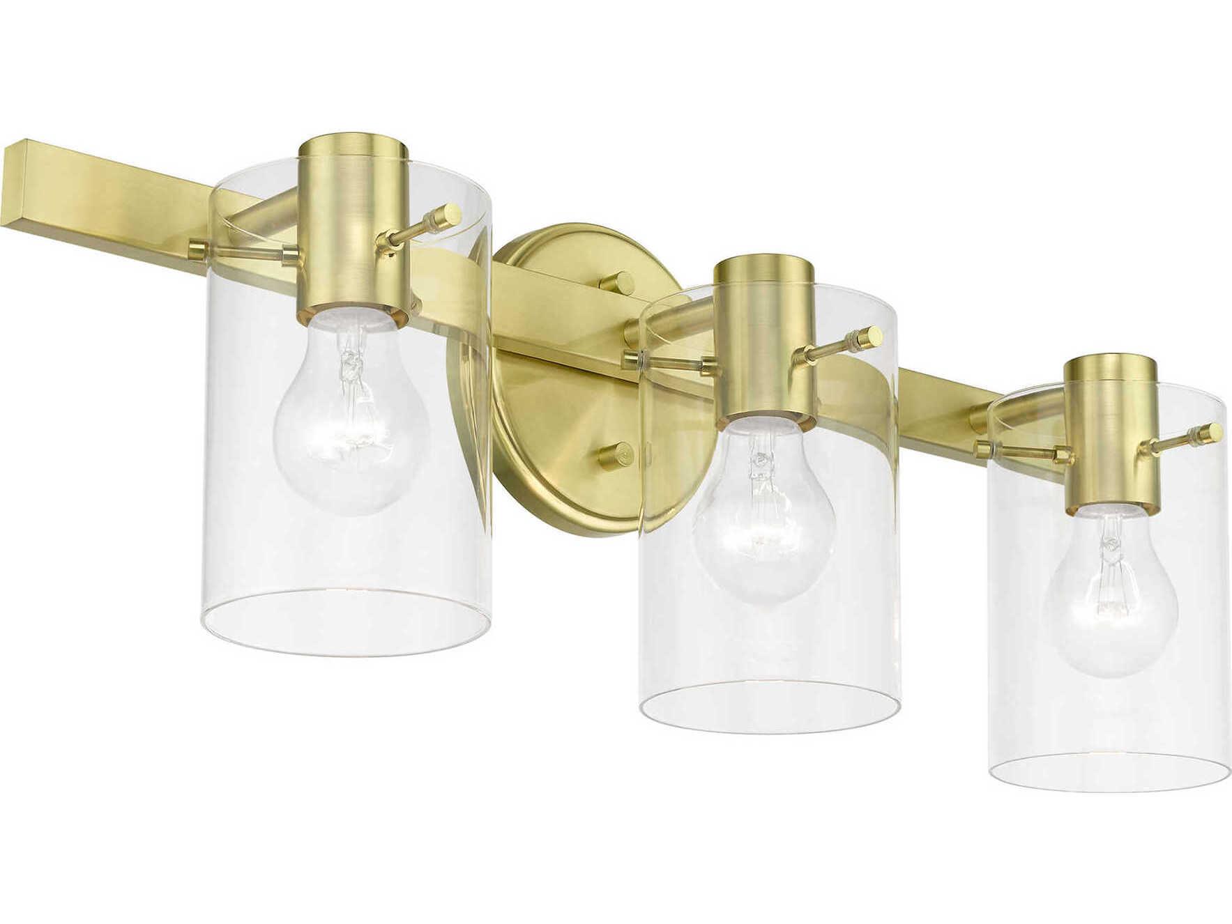 Livex Lighting Munich 3-Light Satin Brass Glass Vanity Light