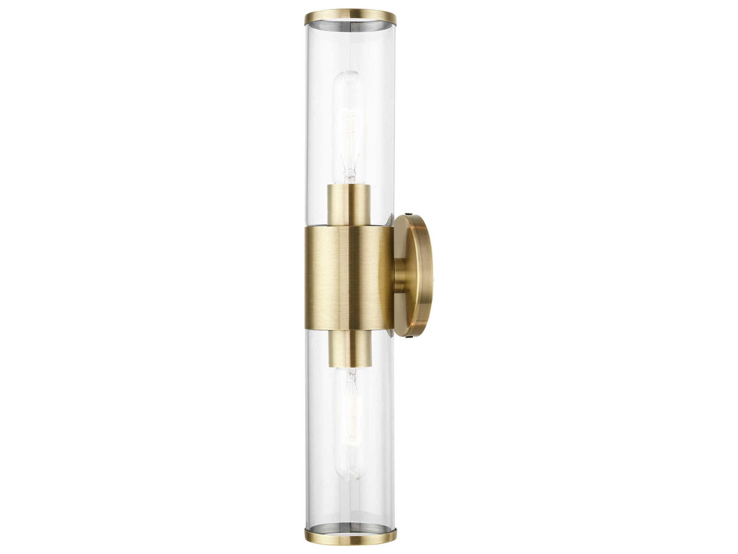 Livex Lighting Banca 2-Light Antique Brass Glass Vanity Light