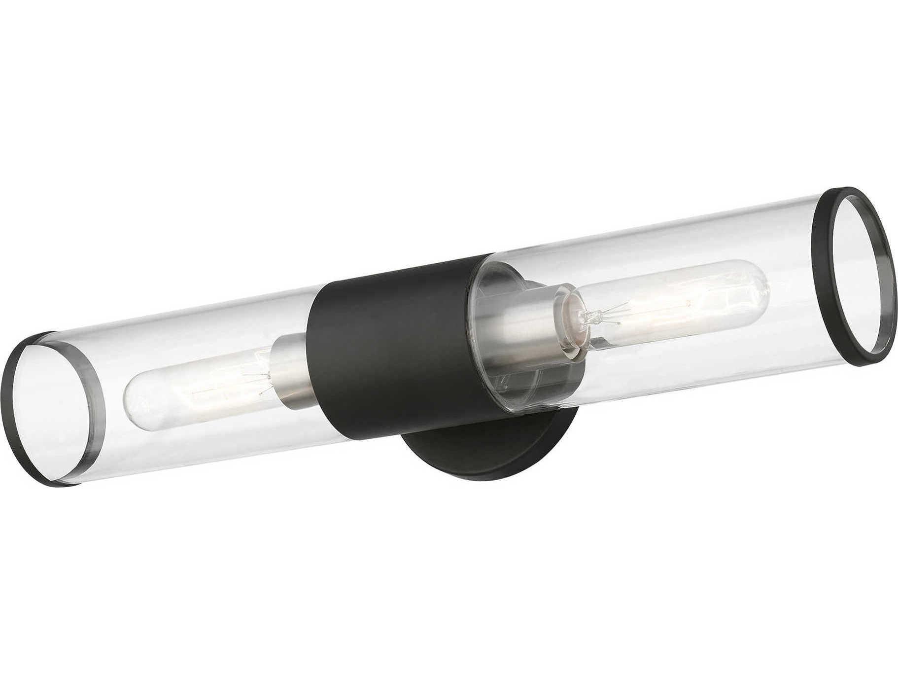 Livex Lighting Banca 2-Light Black With Brushed Nickel Accent Glass Vanity Light