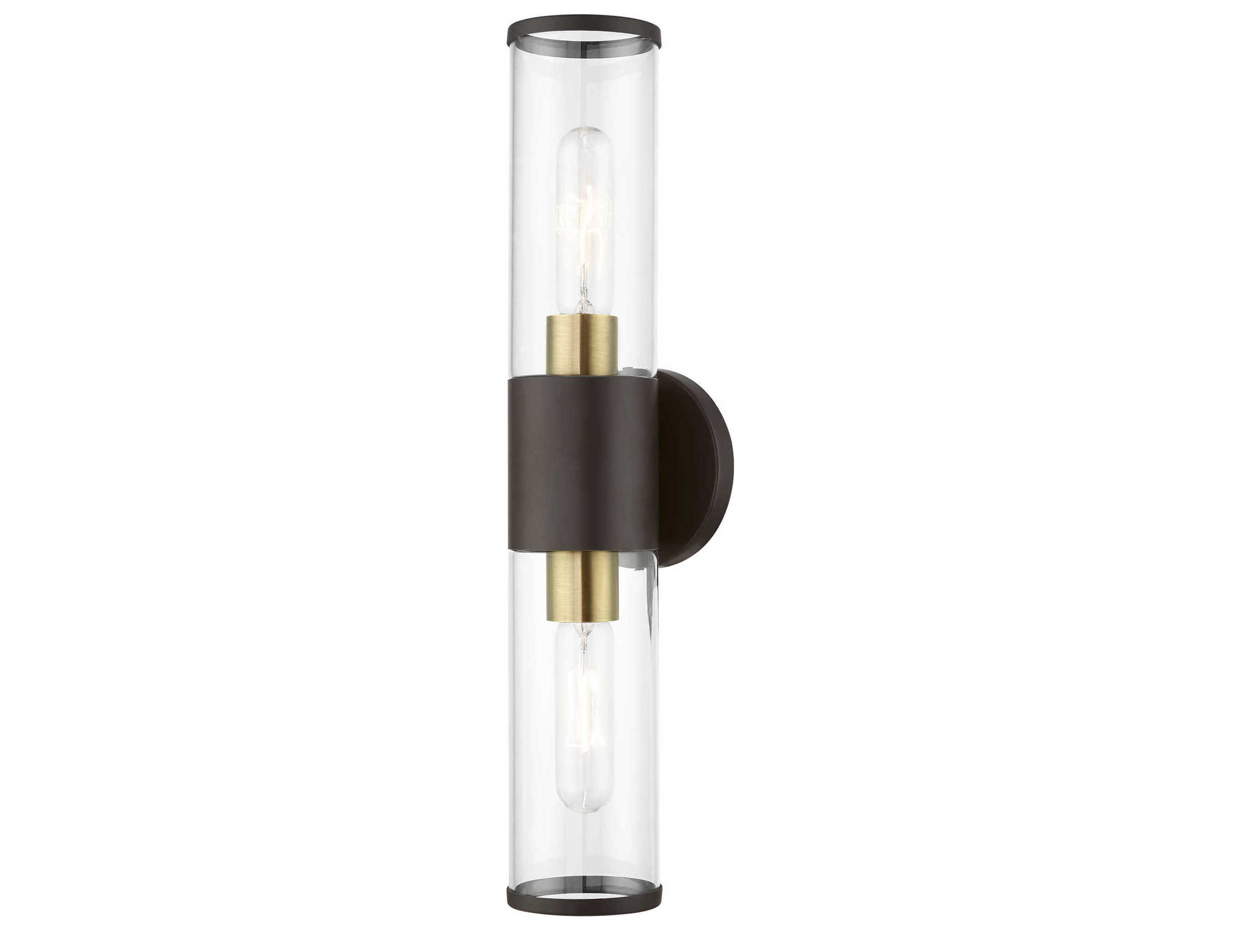 Livex Lighting Banca 2-Light Bronze With Antique Brass Accent Black Glass Vanity Light