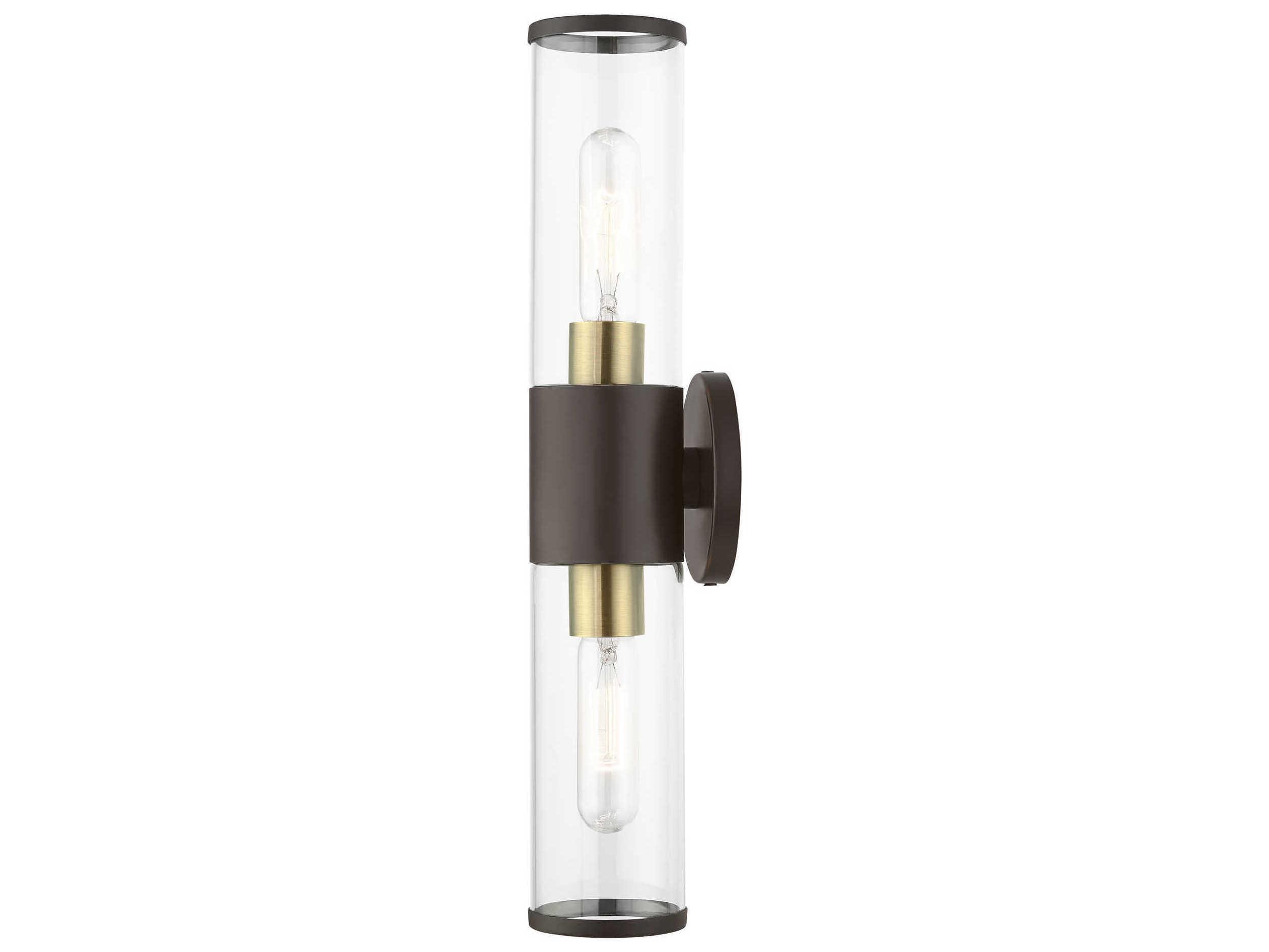 Livex Lighting Banca 2-Light Bronze With Antique Brass Accent Black Glass Vanity Light