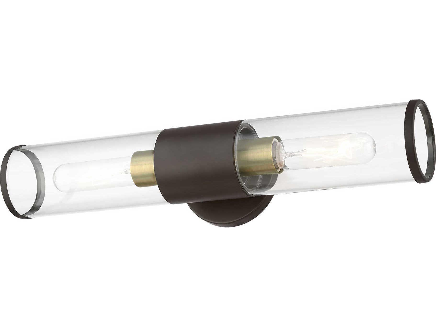 Livex Lighting Banca 2-Light Bronze With Antique Brass Accent Black Glass Vanity Light