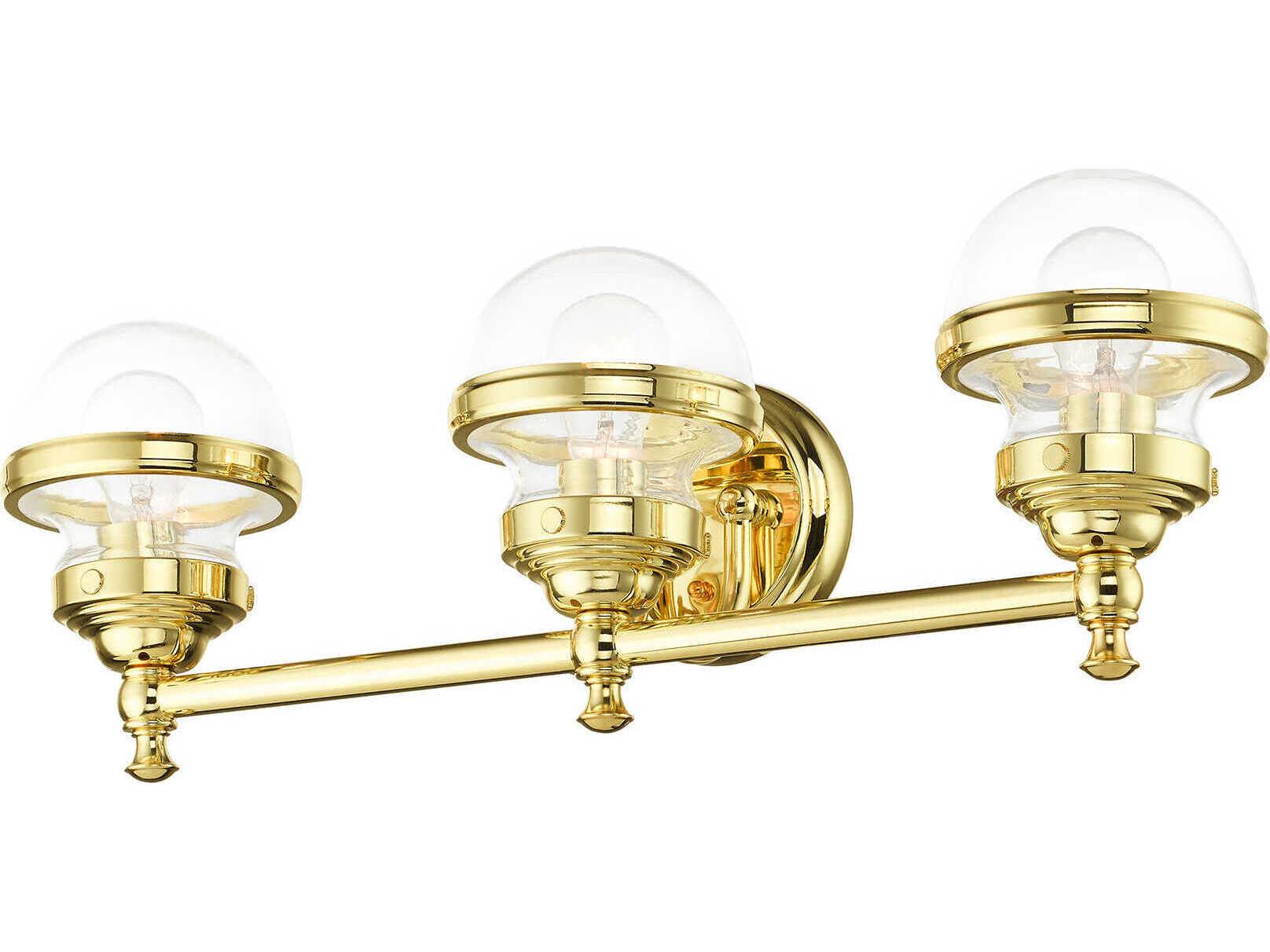 Livex Lighting Oldwick 3-Light Polished Brass Glass Vanity Light