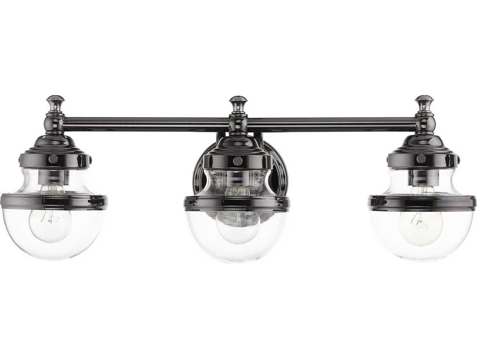 Livex Lighting Oldwick 3-Light Polished Black Chrome Glass Vanity Light