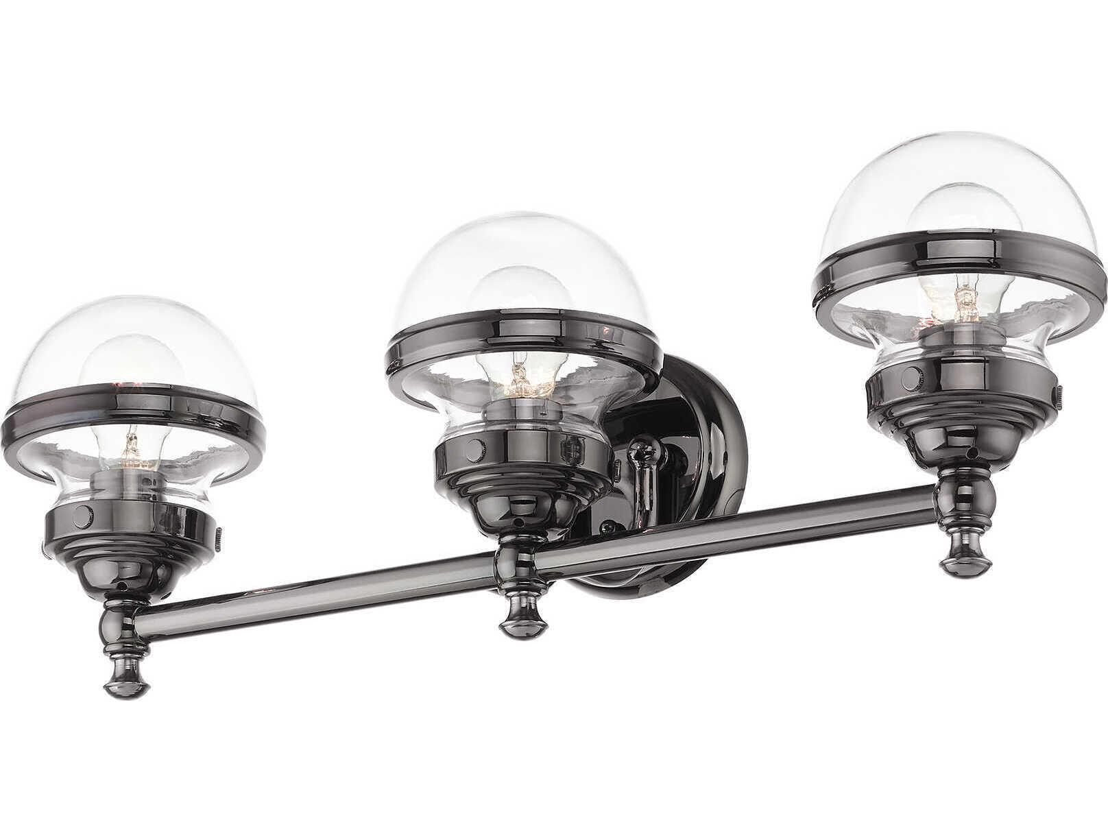 Livex Lighting Oldwick 3-Light Polished Black Chrome Glass Vanity Light