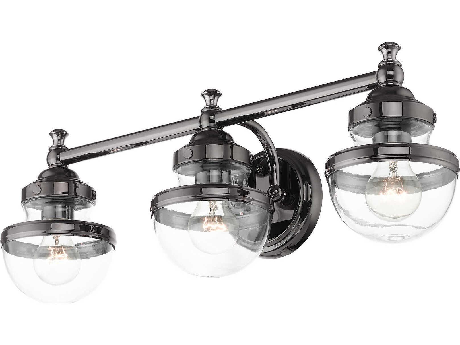 Livex Lighting Oldwick 3-Light Polished Black Chrome Glass Vanity Light