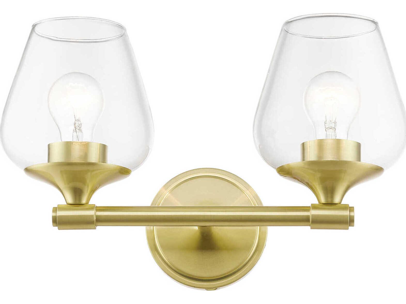 Livex Lighting Willow 2-Light Satin Brass Glass Vanity Light