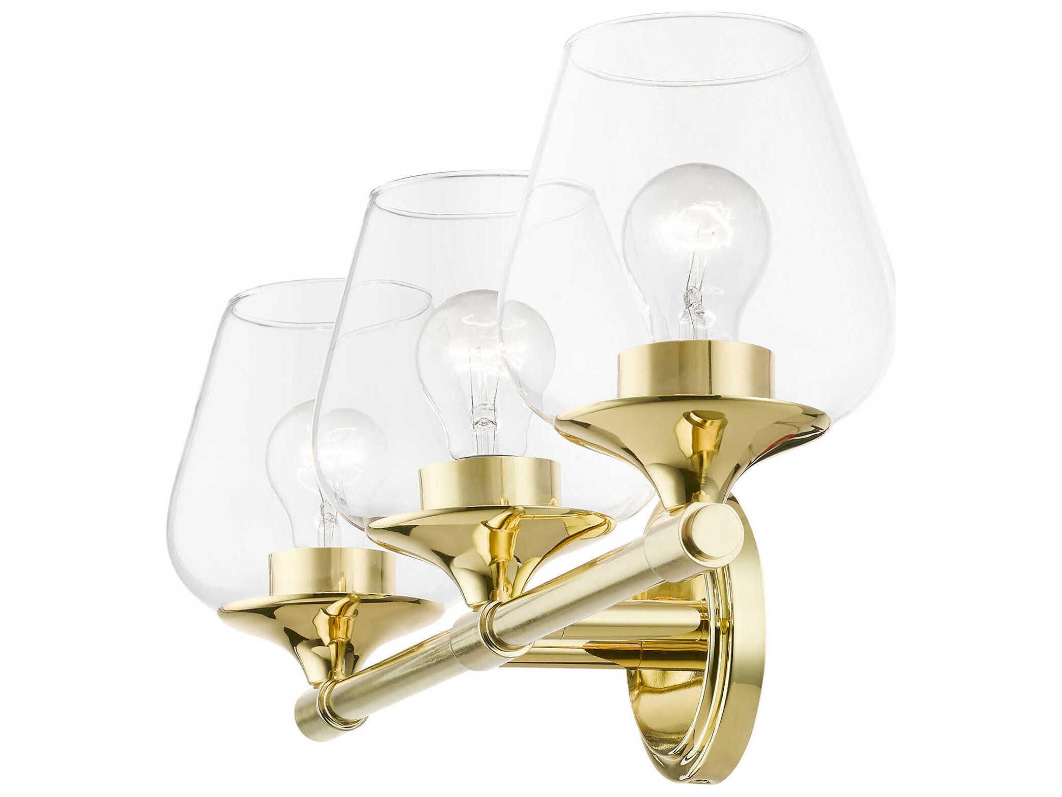 Livex Lighting Willow 3-Light Polished Brass Glass Vanity Light