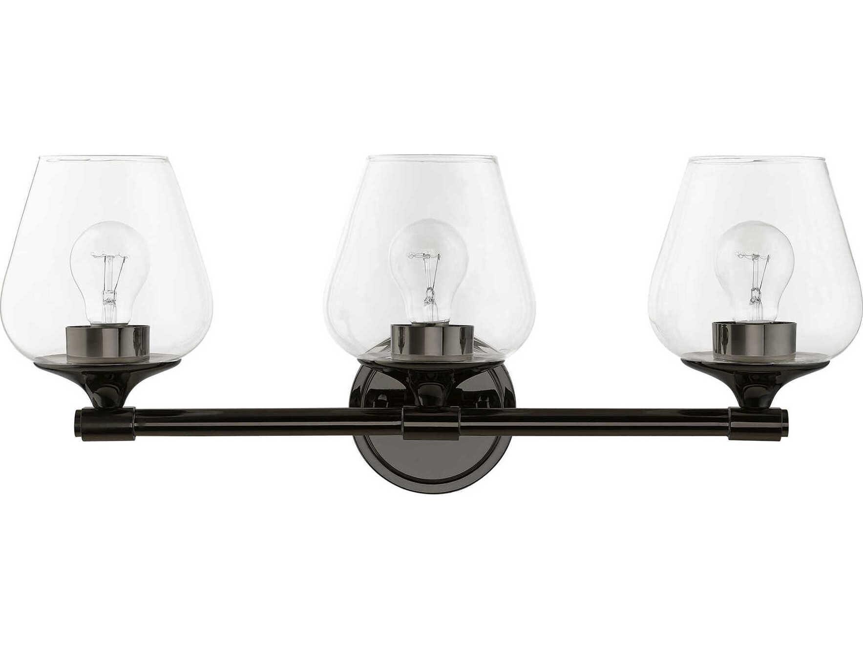Livex Lighting Willow 3-Light Black Chrome Glass Vanity Light