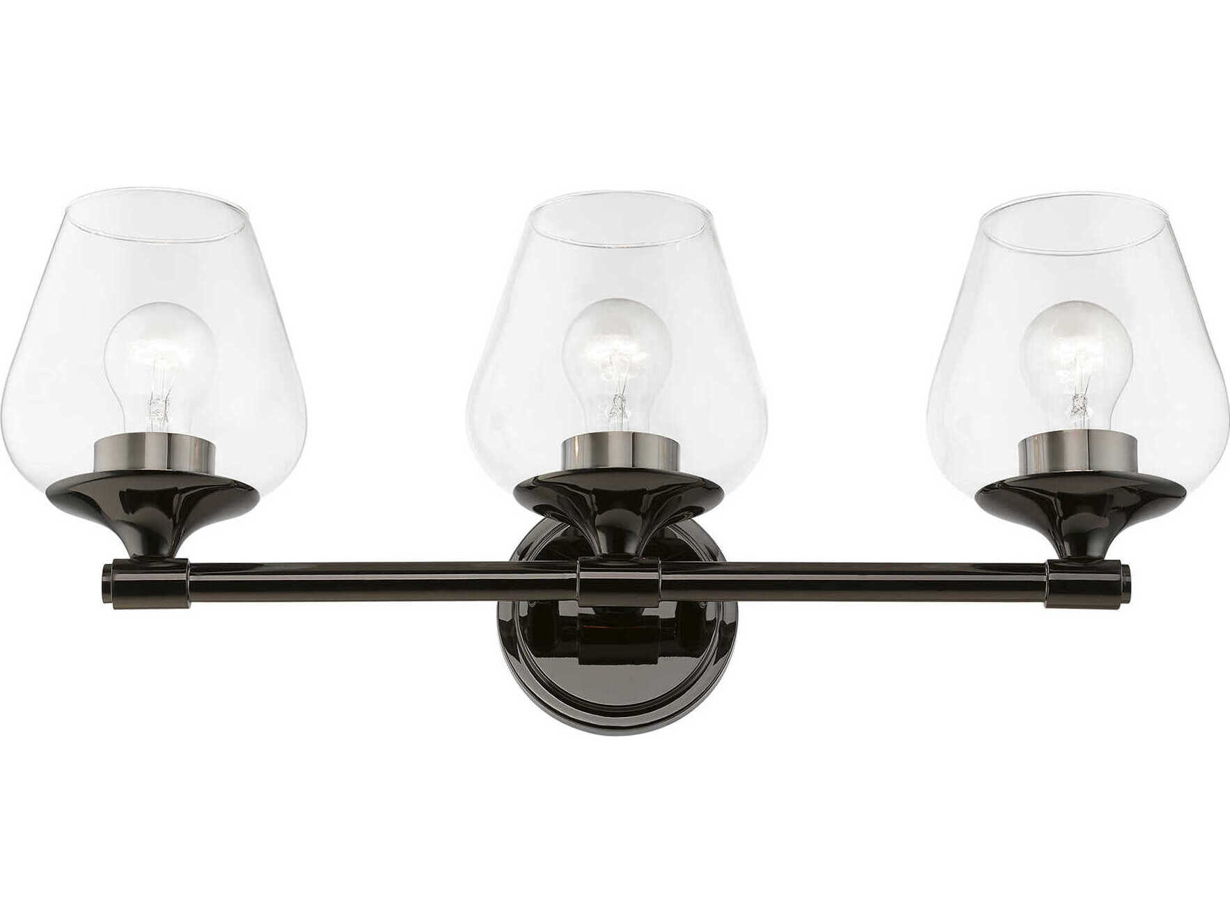 Livex Lighting Willow 3-Light Black Chrome Glass Vanity Light