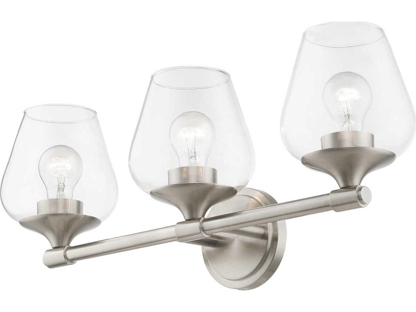 Livex Lighting Willow 3-Light Brushed Nickel Glass Vanity Light