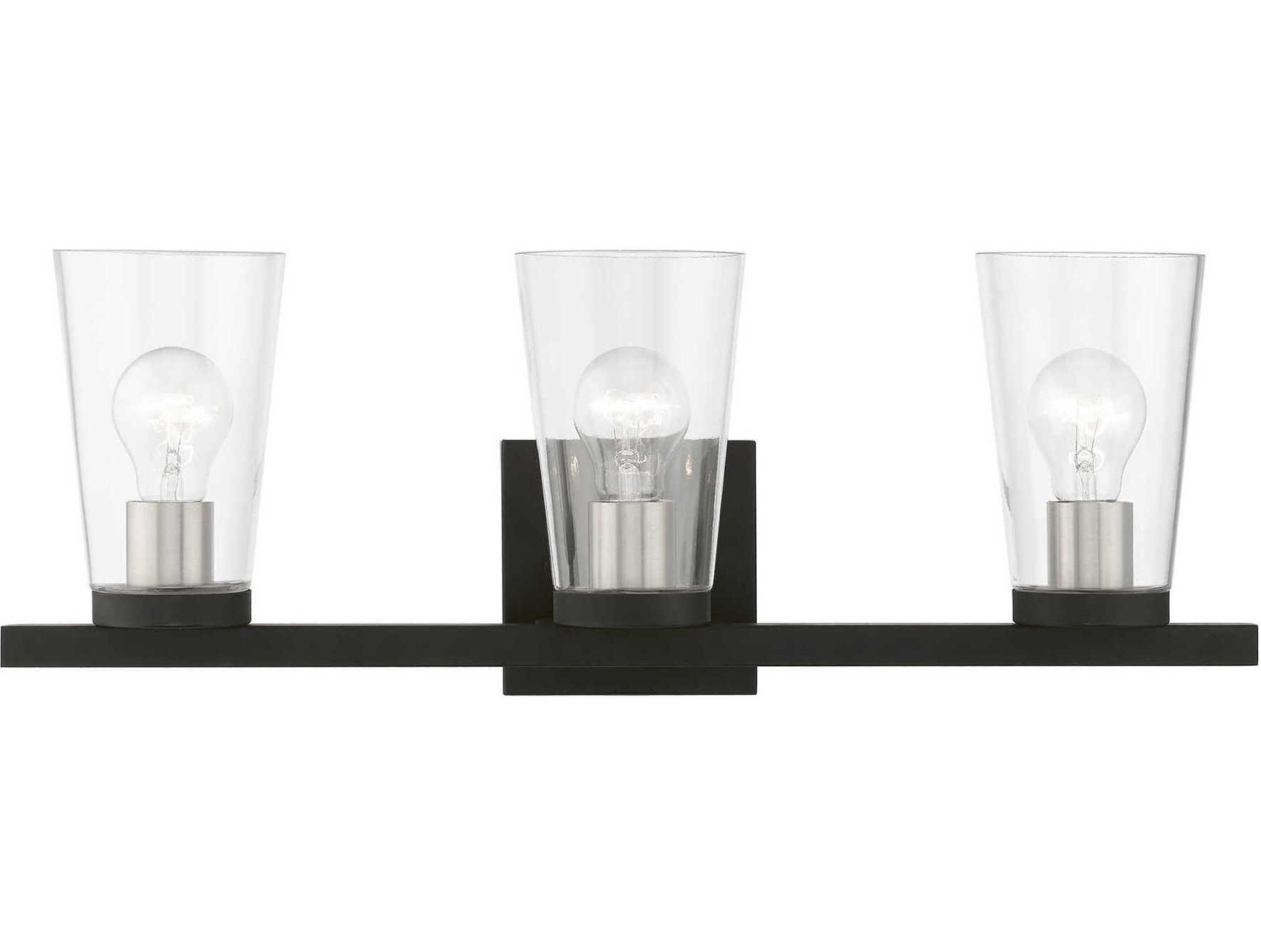 Livex Lighting Cityview 3-Light Black Brushed Nickel Glass Vanity Light