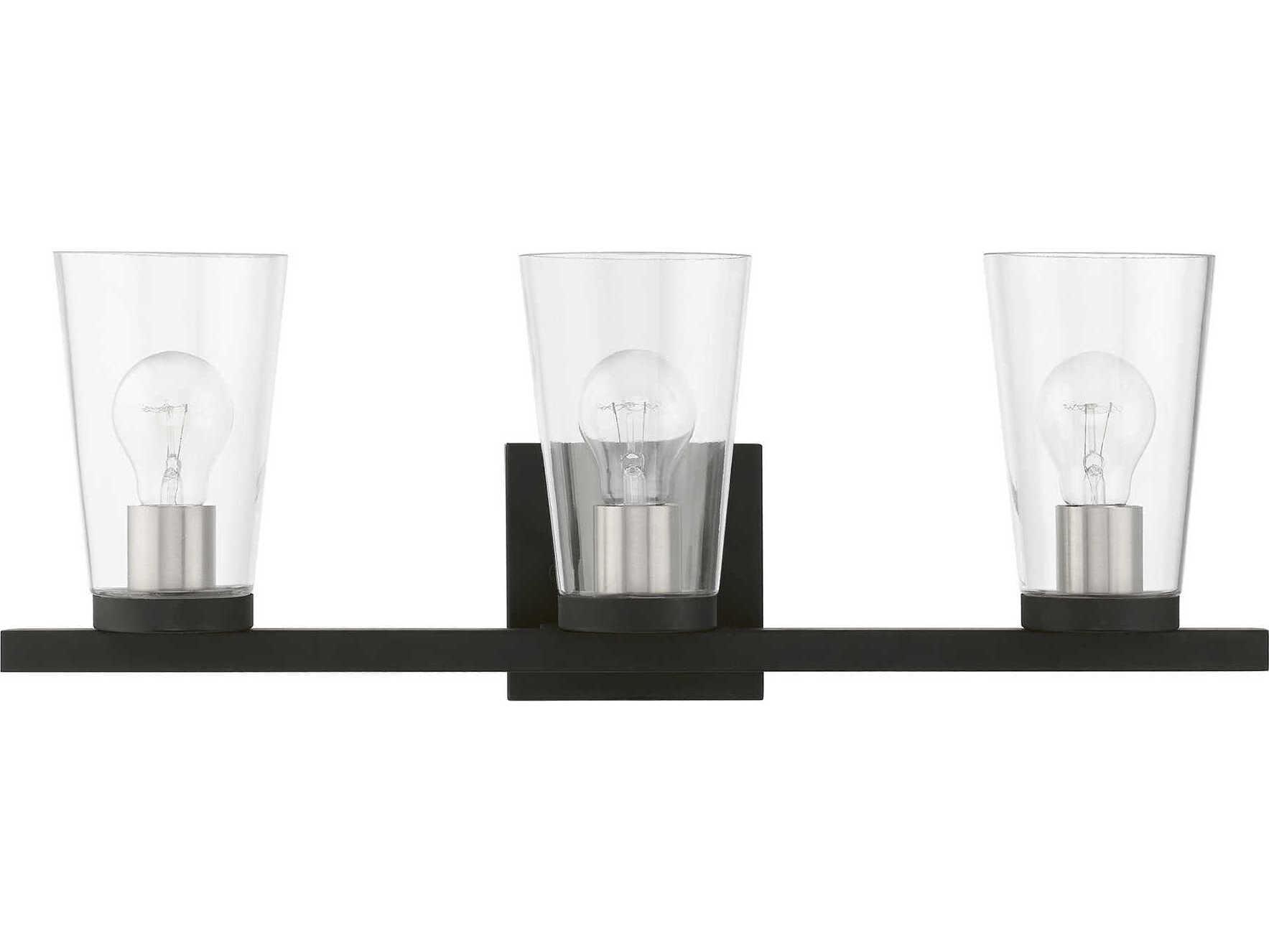 Livex Lighting Cityview 3-Light Black Brushed Nickel Glass Vanity Light