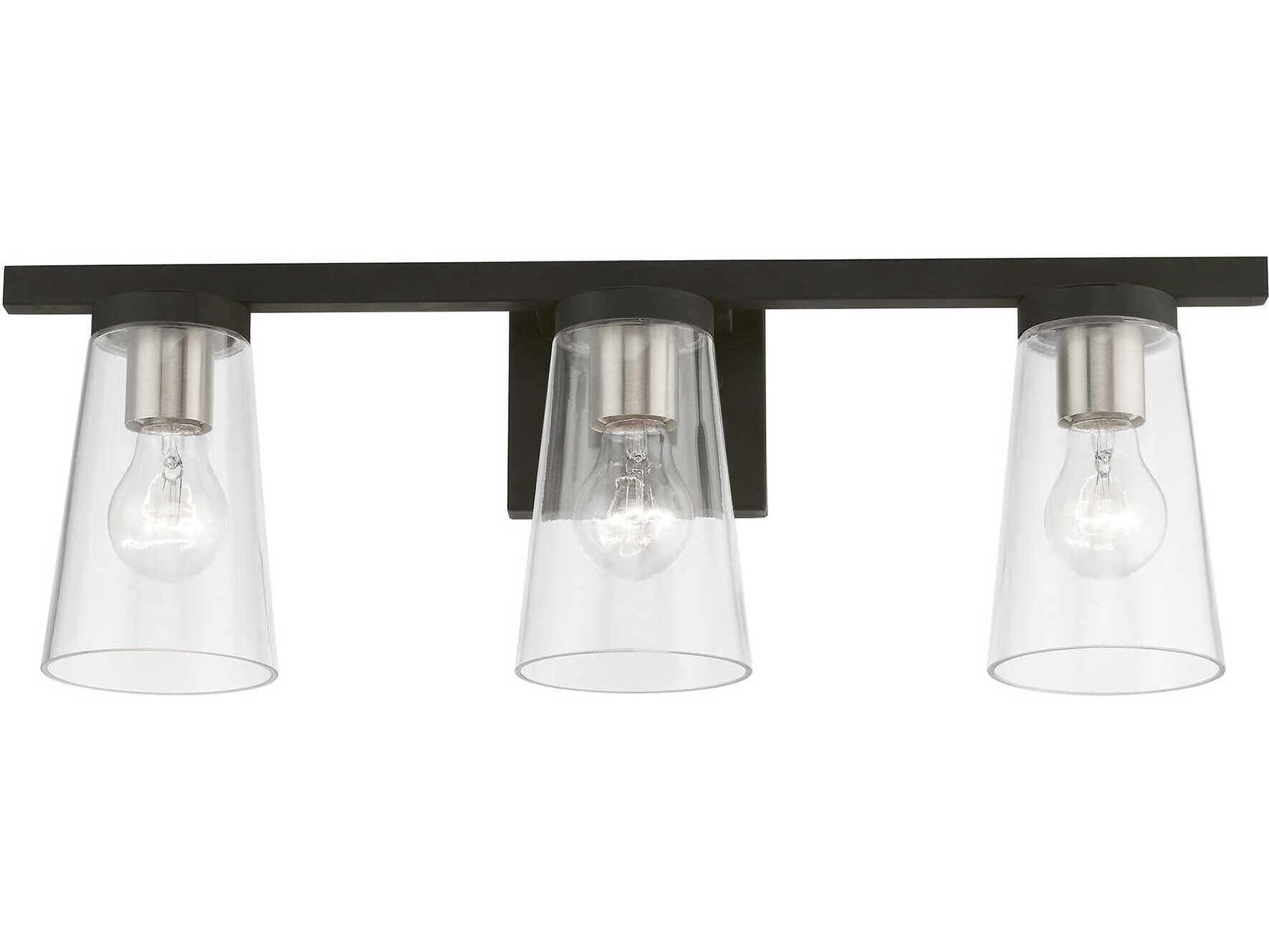 Livex Lighting Cityview 3-Light Black Brushed Nickel Glass Vanity Light