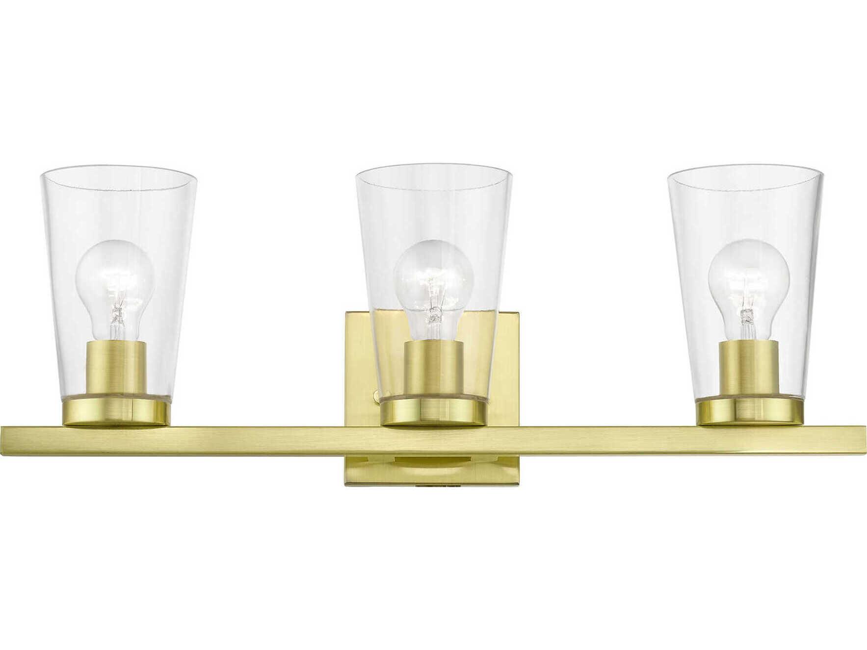 Livex Lighting Cityview 3-Light Satin Brass Glass Vanity Light