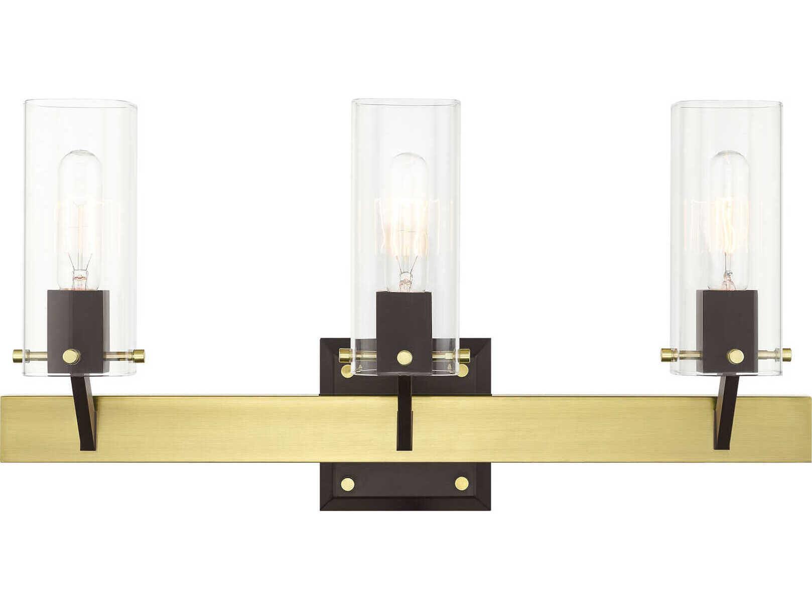 Livex Lighting Beckett 3-Light Satin Brass Clear Glass Vanity Light