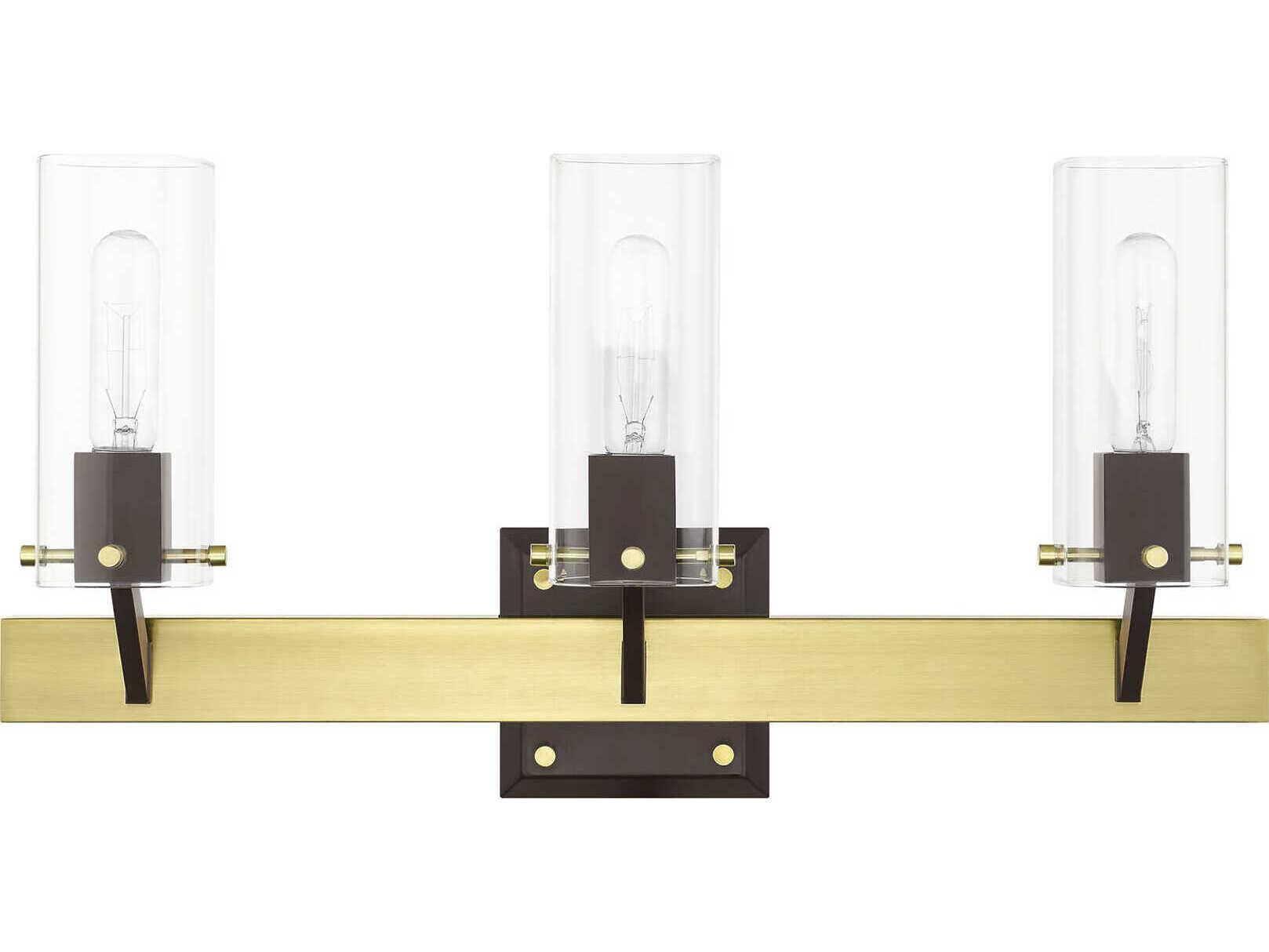 Livex Lighting Beckett 3-Light Satin Brass Clear Glass Vanity Light