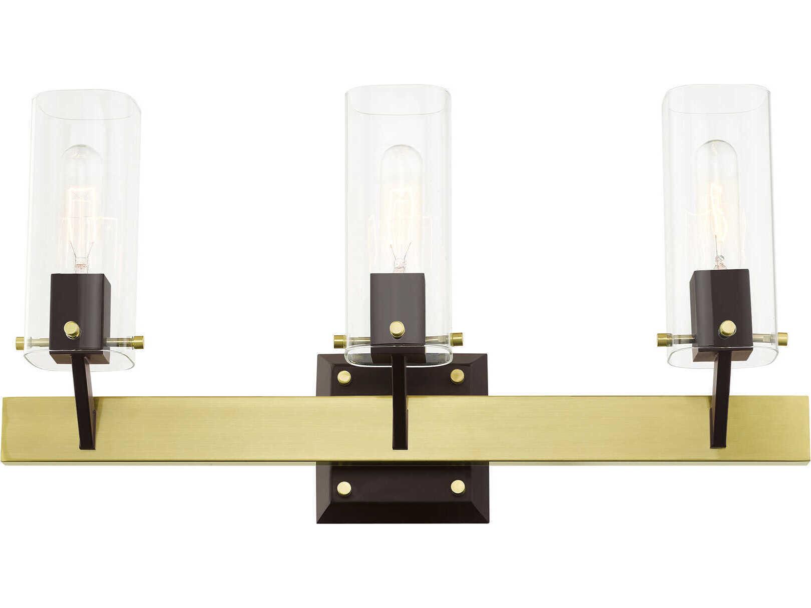 Livex Lighting Beckett 3-Light Satin Brass Clear Glass Vanity Light