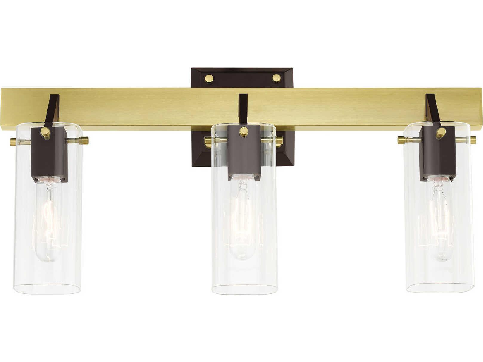 Livex Lighting Beckett 3-Light Satin Brass Clear Glass Vanity Light