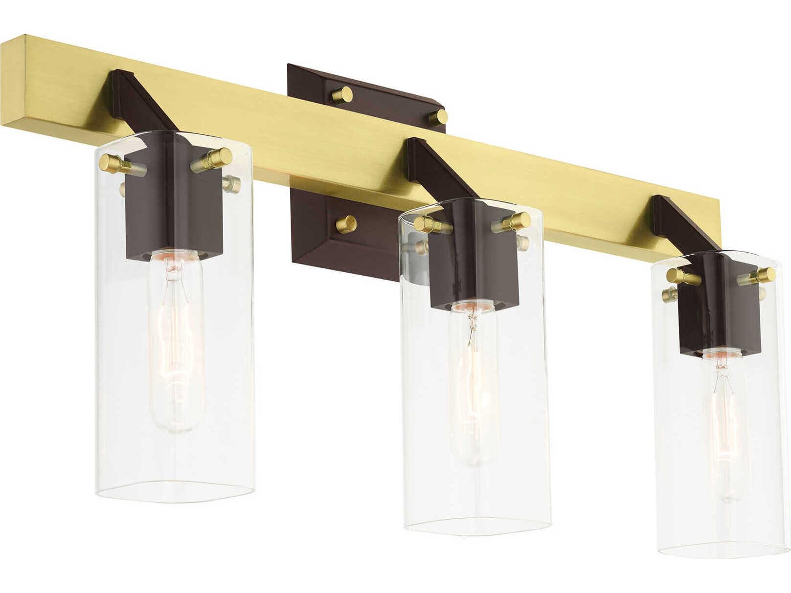 Livex Lighting Beckett 3-Light Satin Brass Clear Glass Vanity Light
