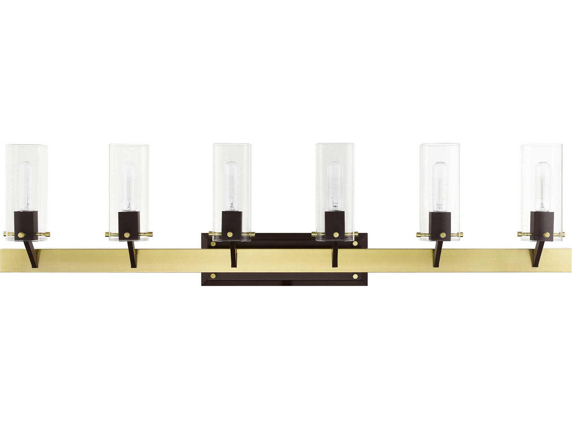 Livex Lighting Beckett 6-Light Satin Brass Glass Vanity Light