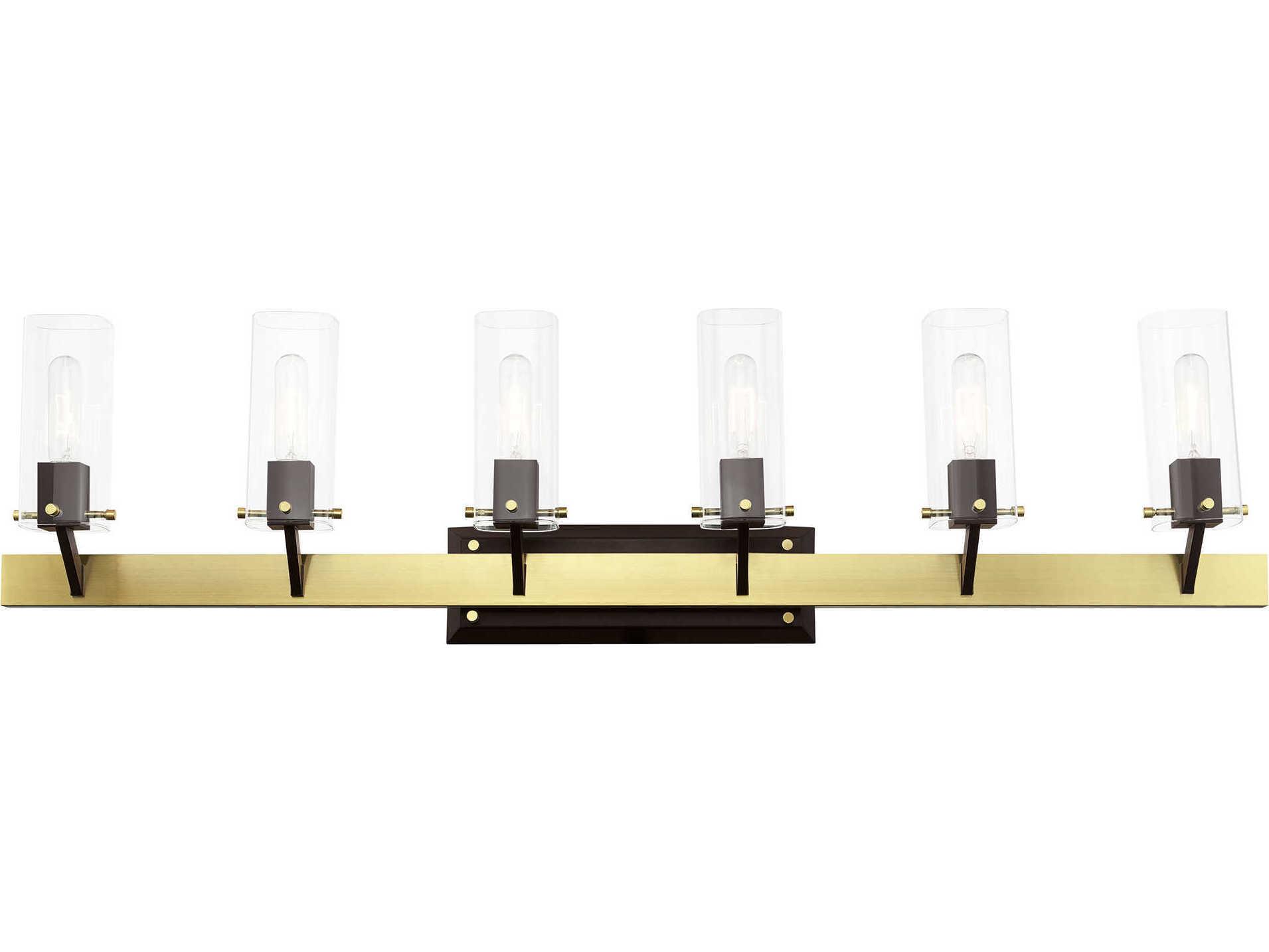 Livex Lighting Beckett 6-Light Satin Brass Glass Vanity Light
