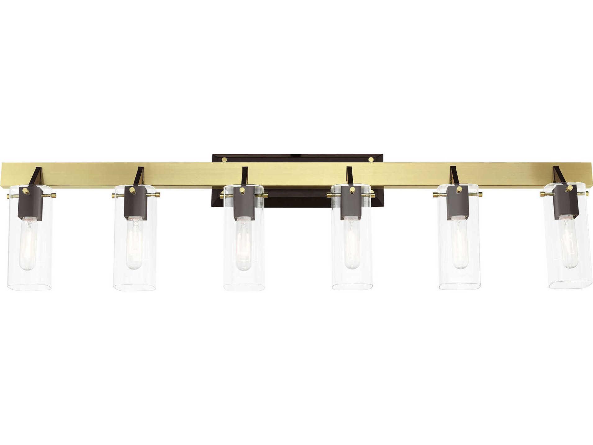 Livex Lighting Beckett 6-Light Satin Brass Glass Vanity Light