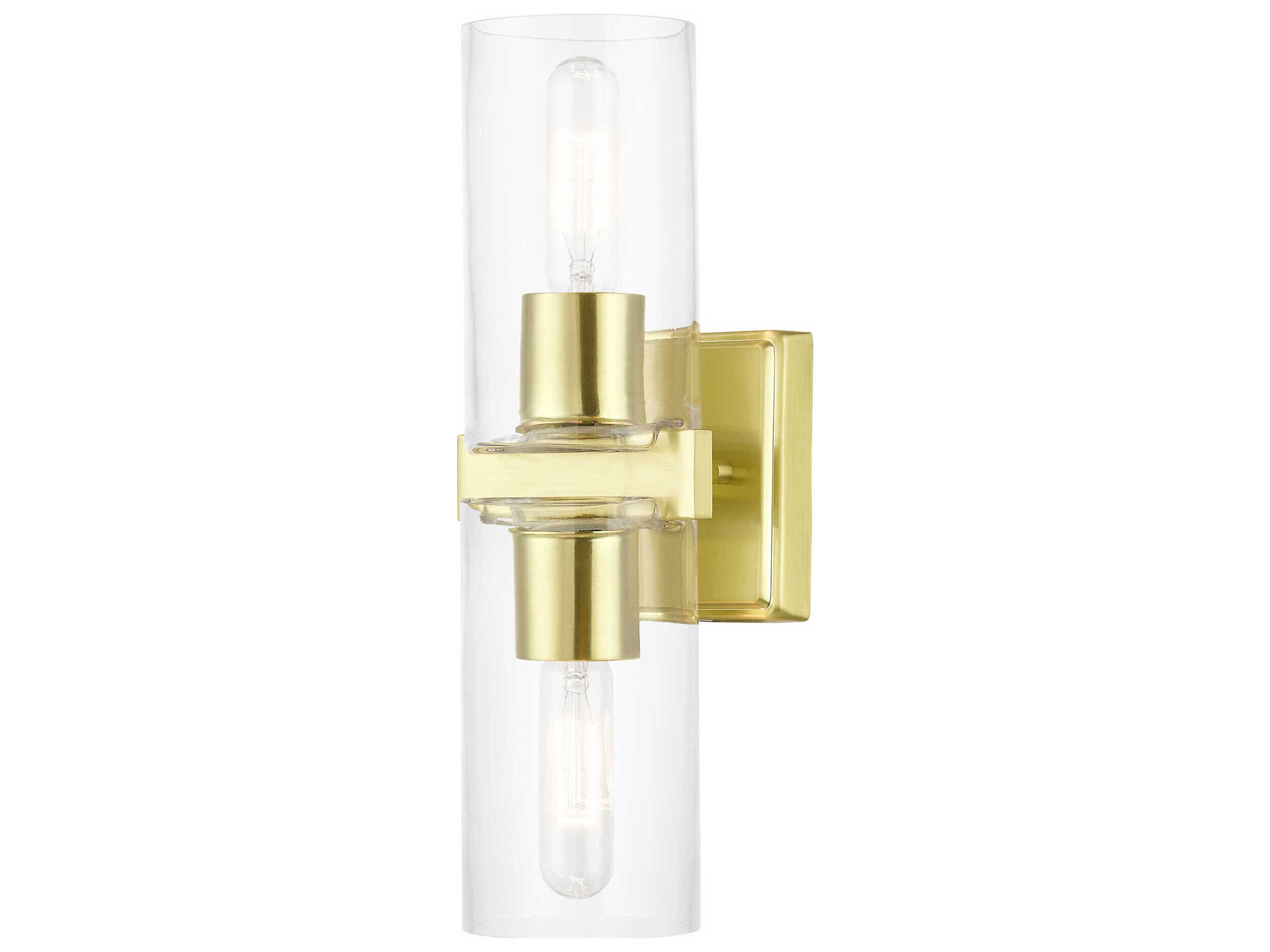 Livex Lighting Clarion 2-Light Satin Brass Glass Vanity Light