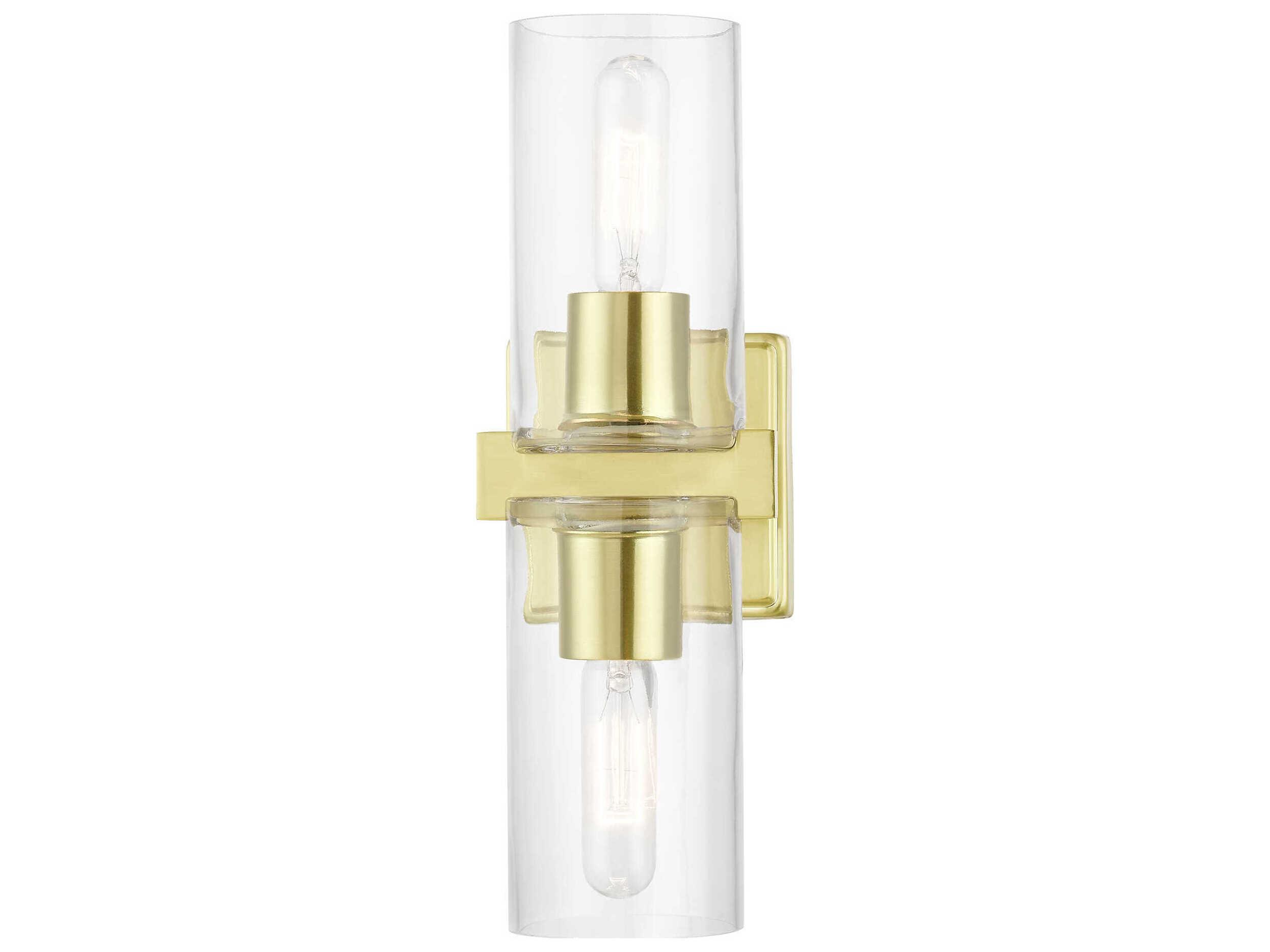 Livex Lighting Clarion 2-Light Satin Brass Glass Vanity Light