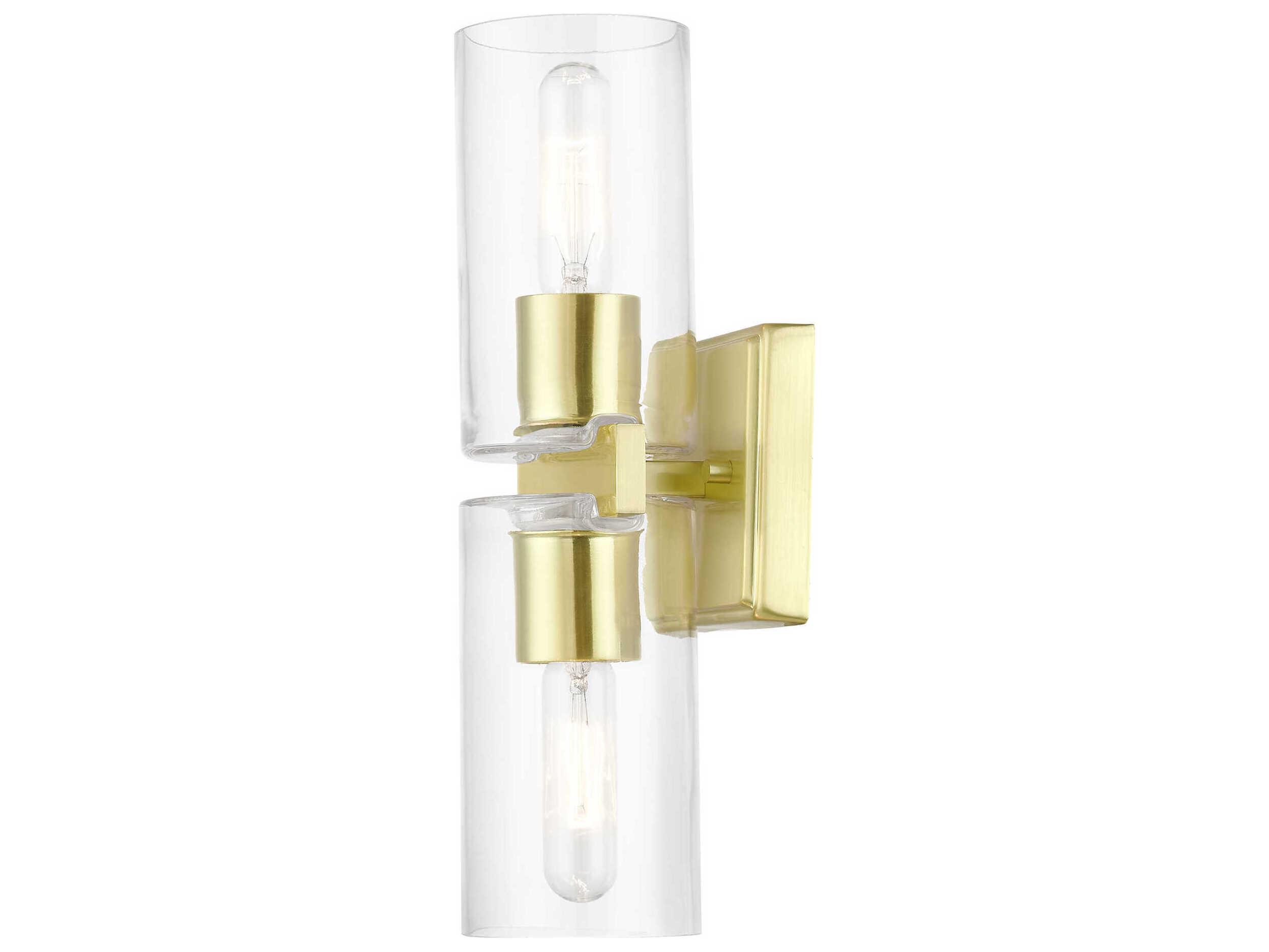Livex Lighting Clarion 2-Light Satin Brass Glass Vanity Light