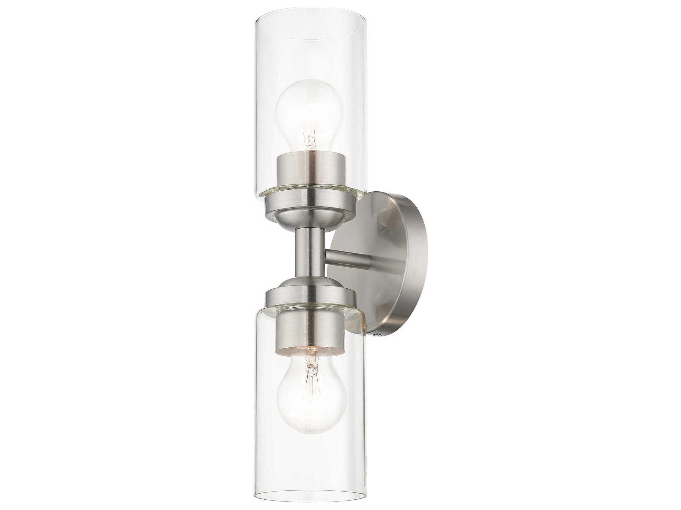 Livex Lighting Whittier 2-Light Brushed Nickel Glass Vanity Light