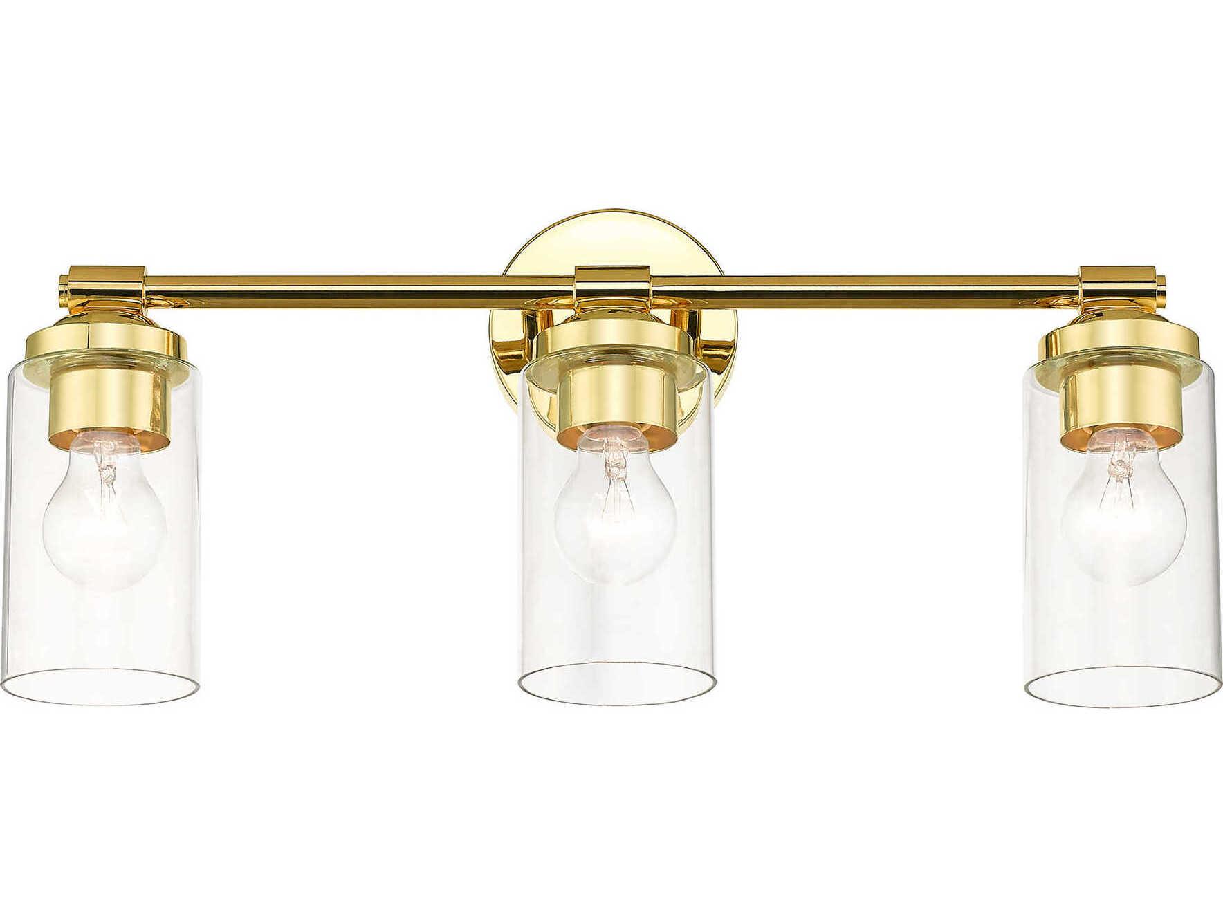 Livex Lighting Whittier 3-Light Polished Brass Glass Vanity Light