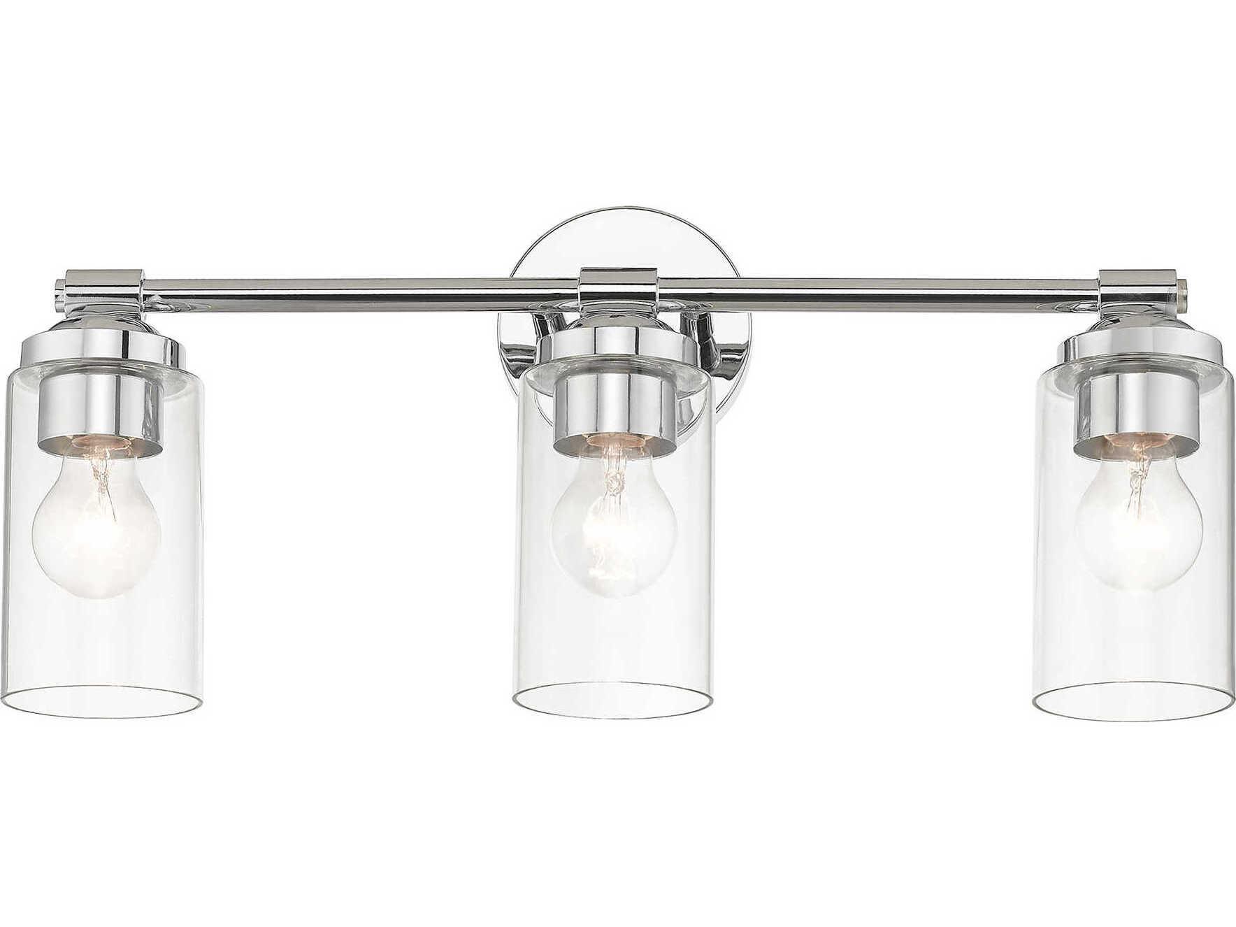 Livex Lighting Whittier 3-Light Polished Chrome Glass Vanity Light