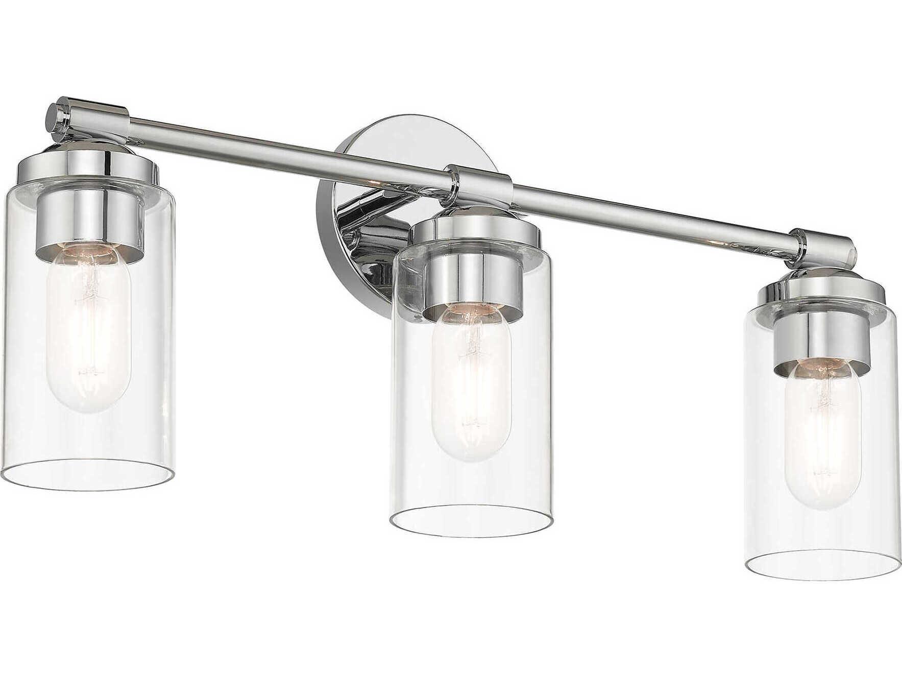 Livex Lighting Whittier 3-Light Polished Chrome Glass Vanity Light