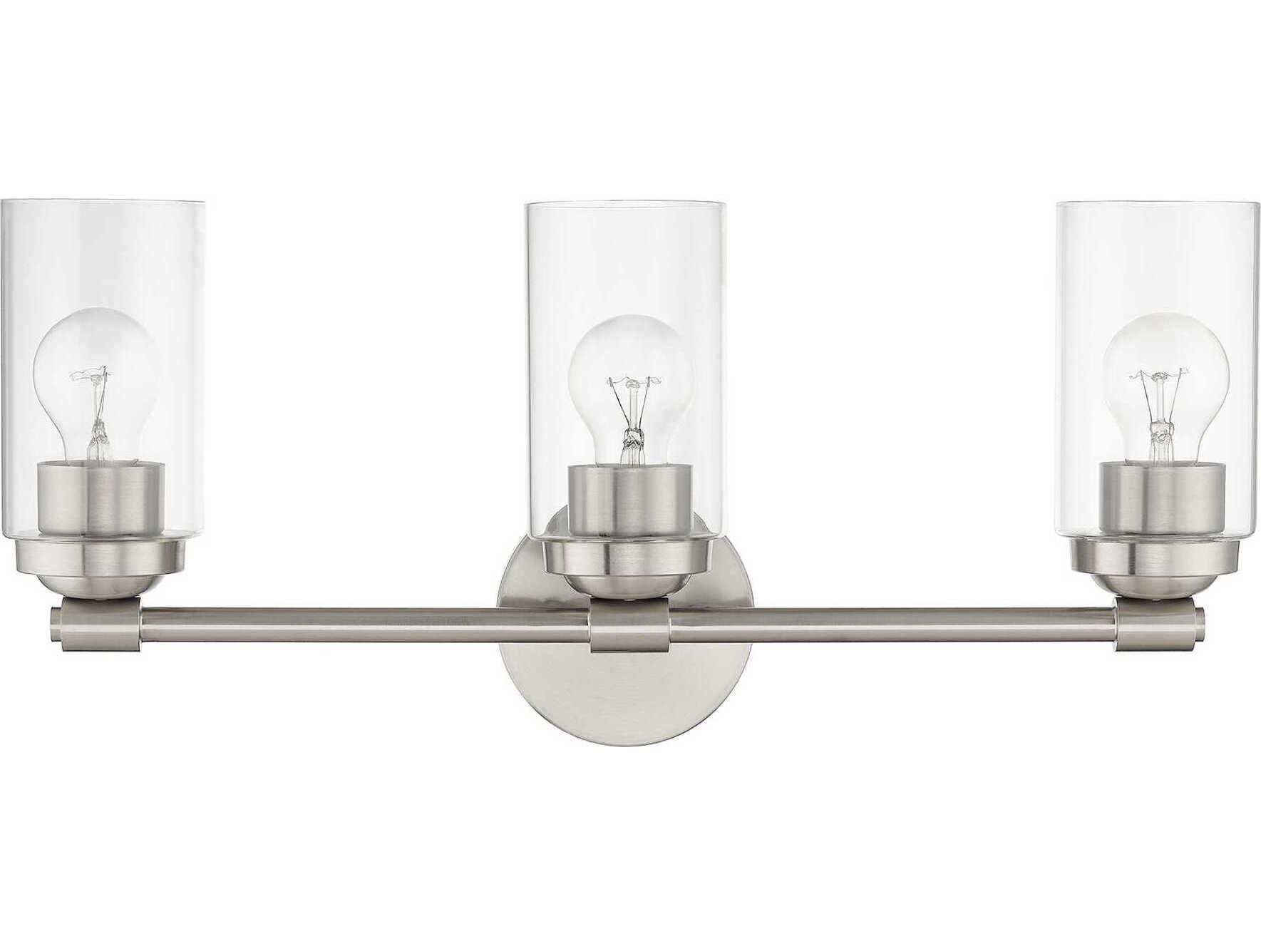 Livex Lighting Whittier 3-Light Brushed Nickel Glass Vanity Light