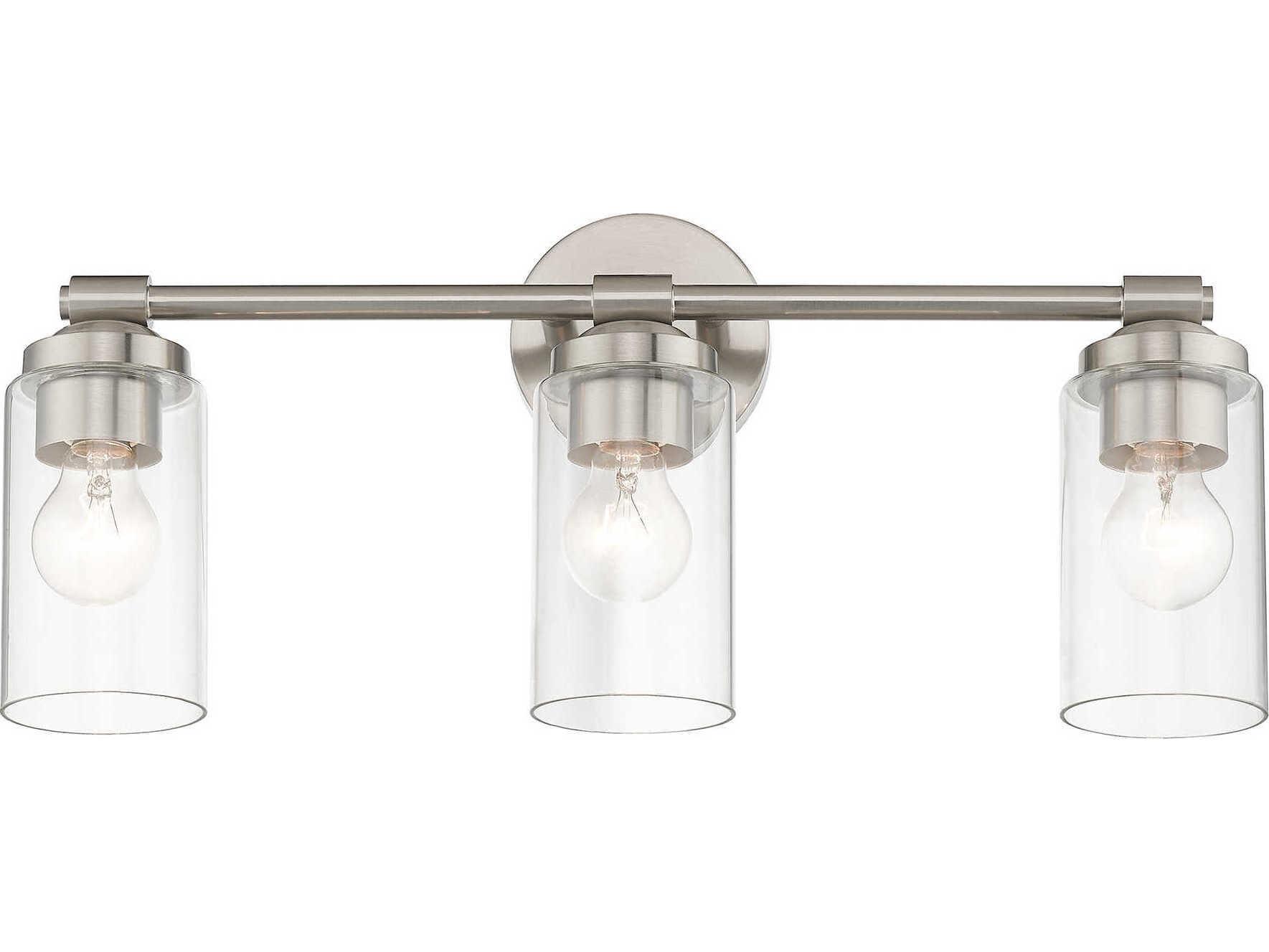 Livex Lighting Whittier 3-Light Brushed Nickel Glass Vanity Light