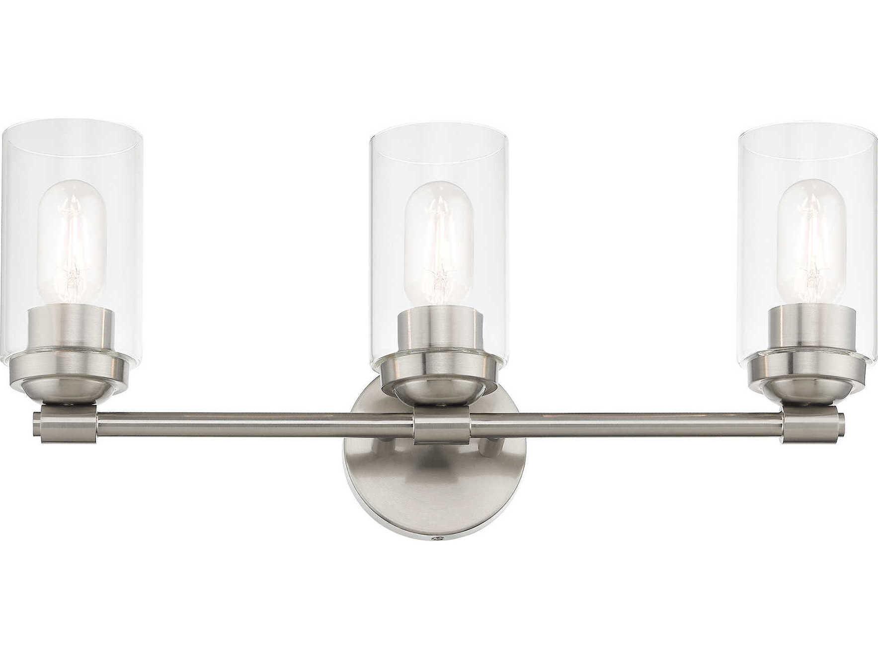 Livex Lighting Whittier 3-Light Brushed Nickel Glass Vanity Light