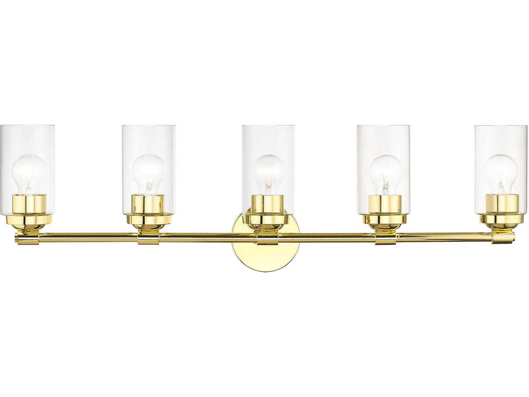 Livex Lighting Whittier 5-Light Polished Brass Glass Vanity Light