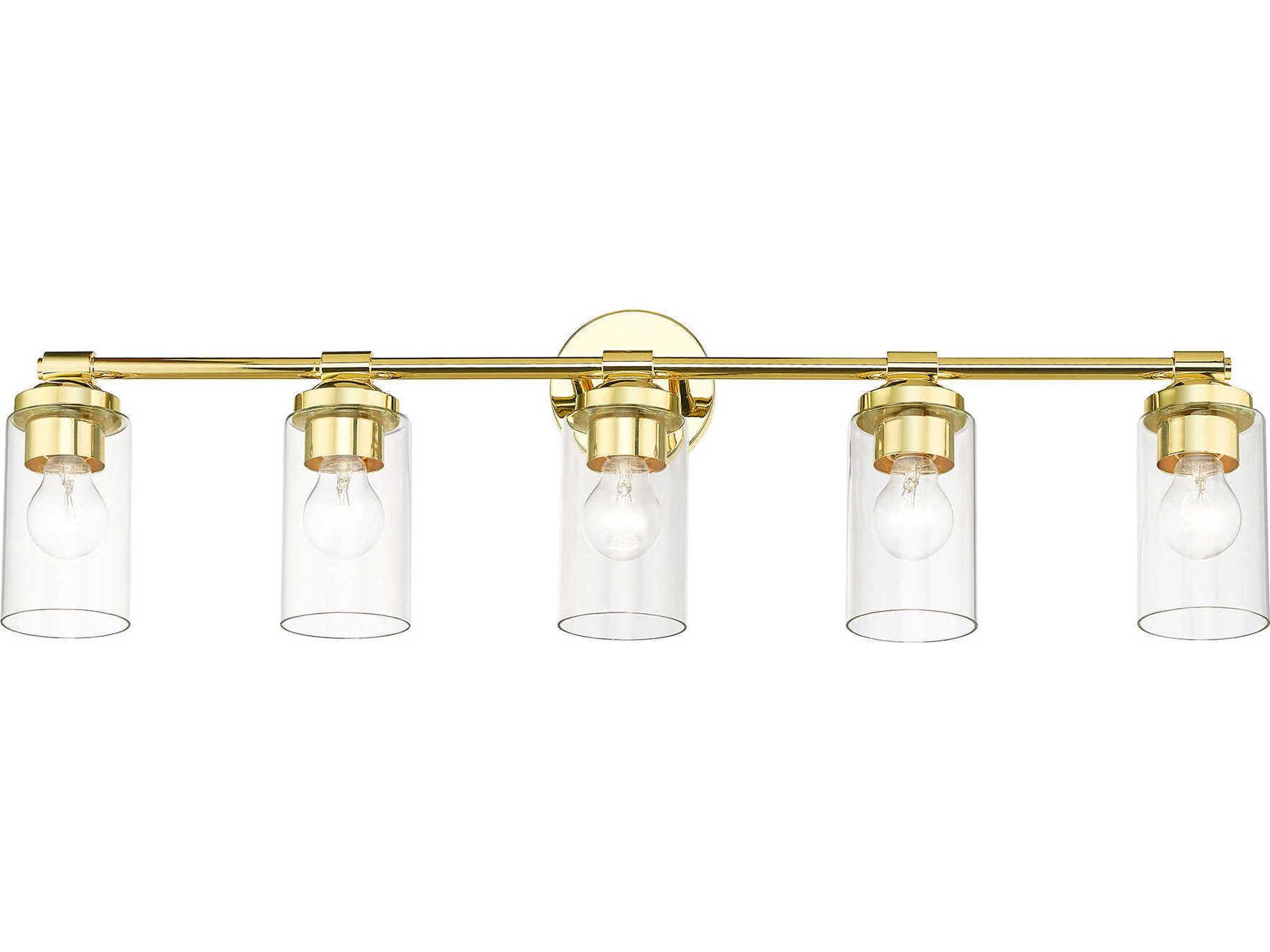 Livex Lighting Whittier 5-Light Polished Brass Glass Vanity Light