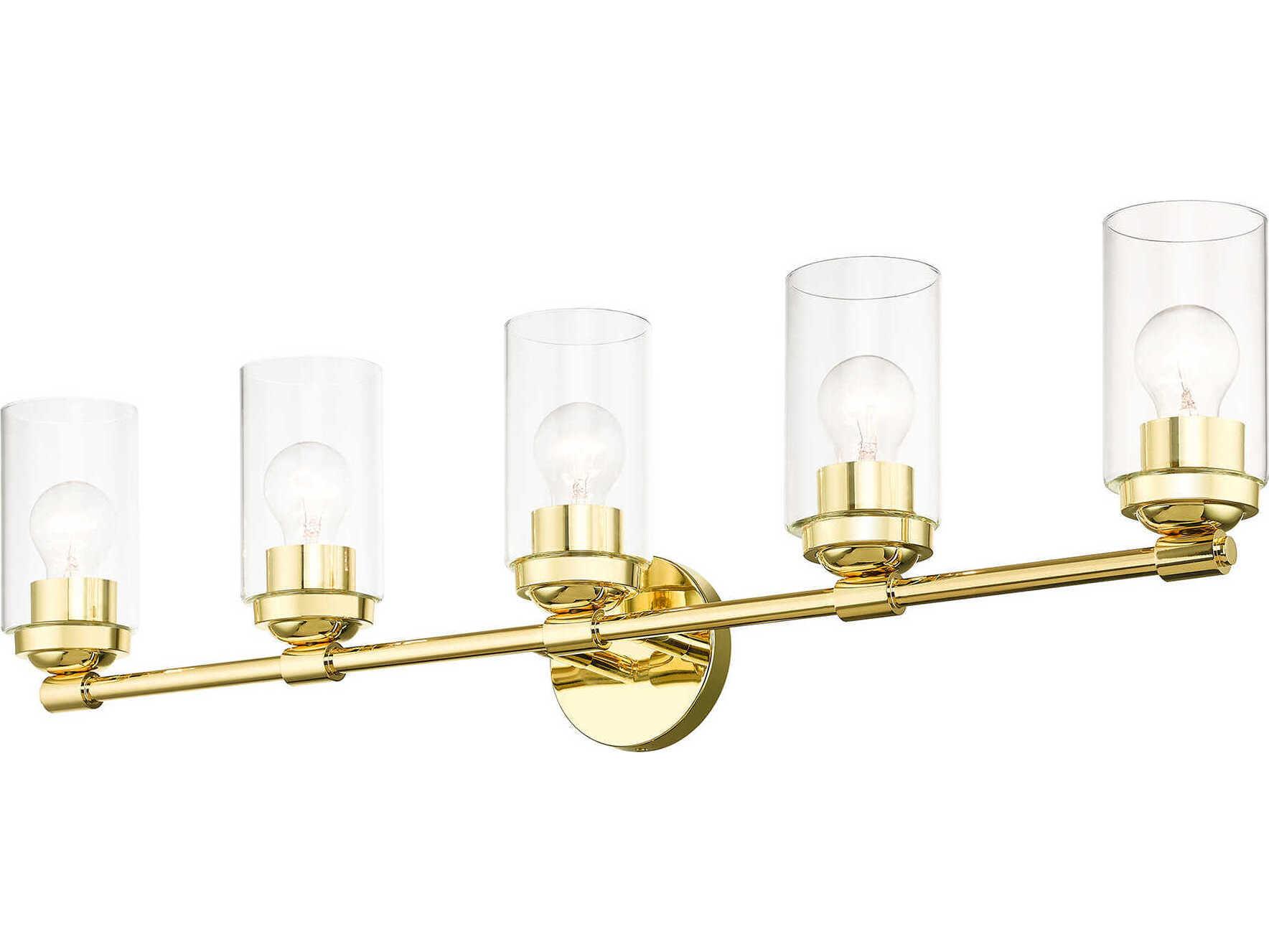 Livex Lighting Whittier 5-Light Polished Brass Glass Vanity Light