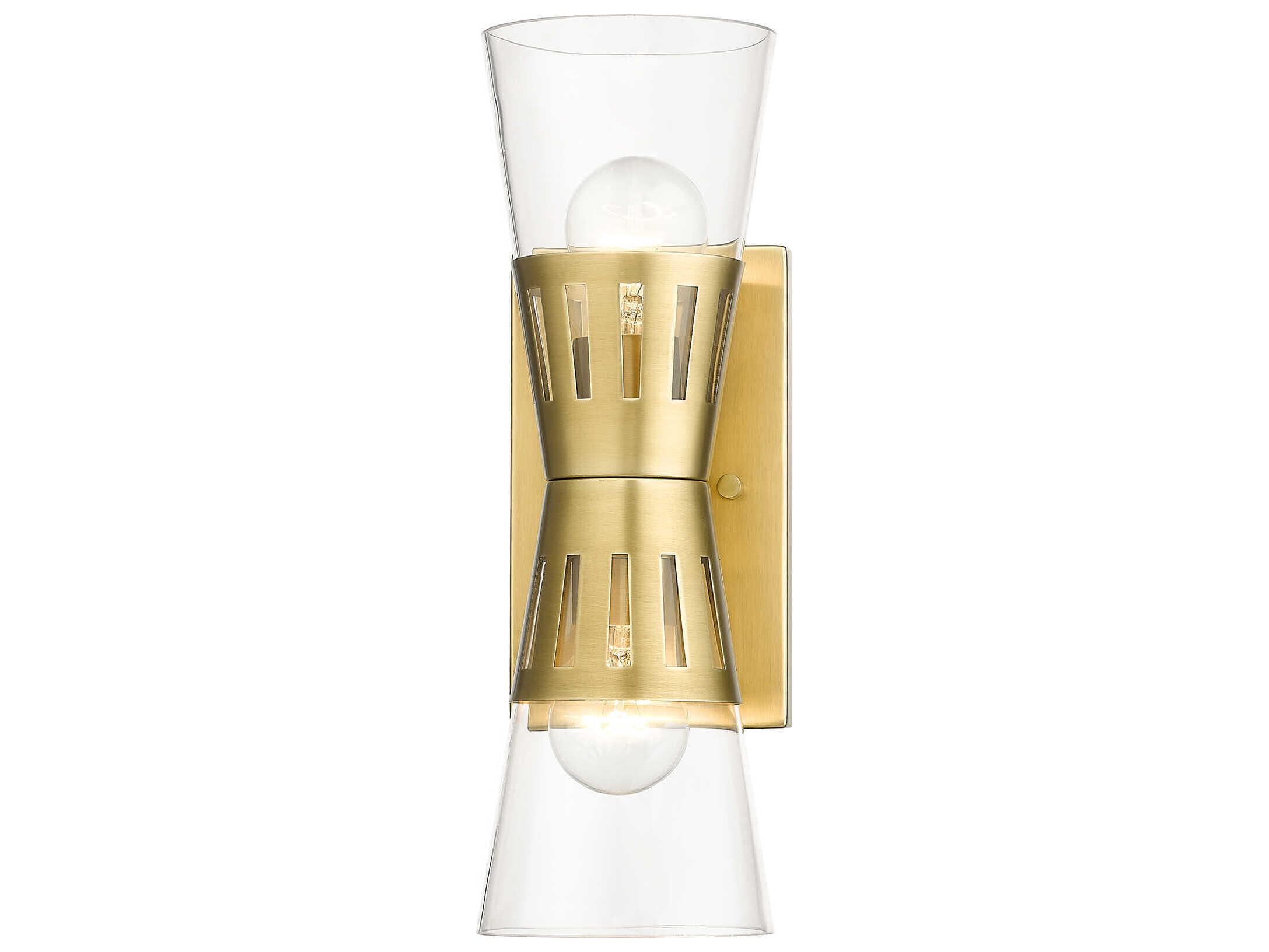 Livex Lighting Bennington 2-Light Natural Brass Glass Wall Sconce