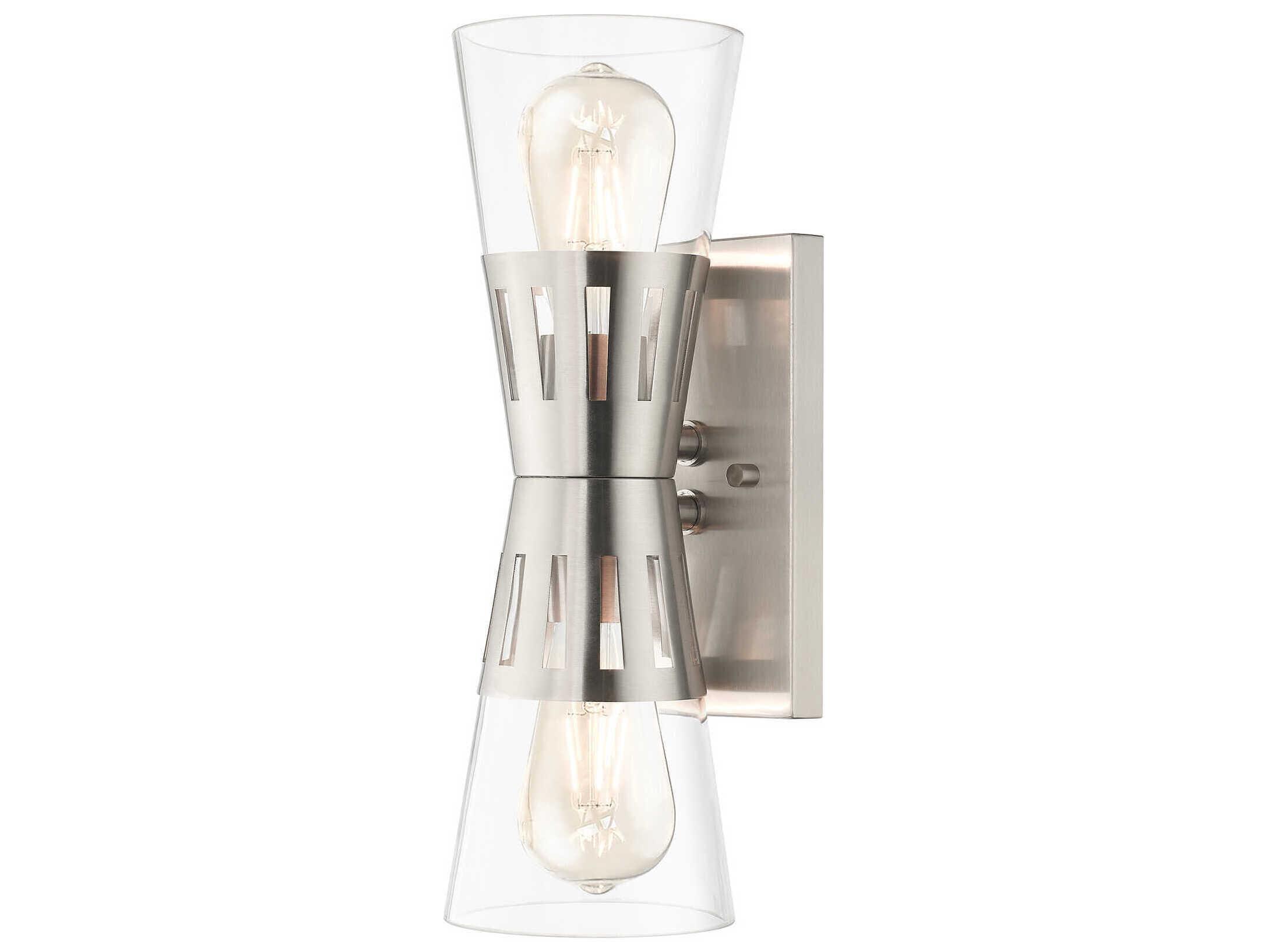 Livex Lighting Bennington 2-Light Brushed Nickel Glass Wall Sconce