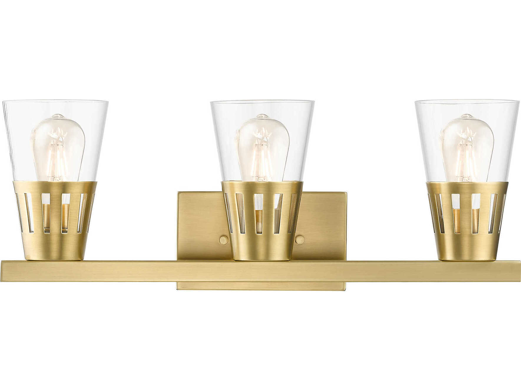 Livex Lighting Bennington 3-Light Natural Brass Glass Vanity Light