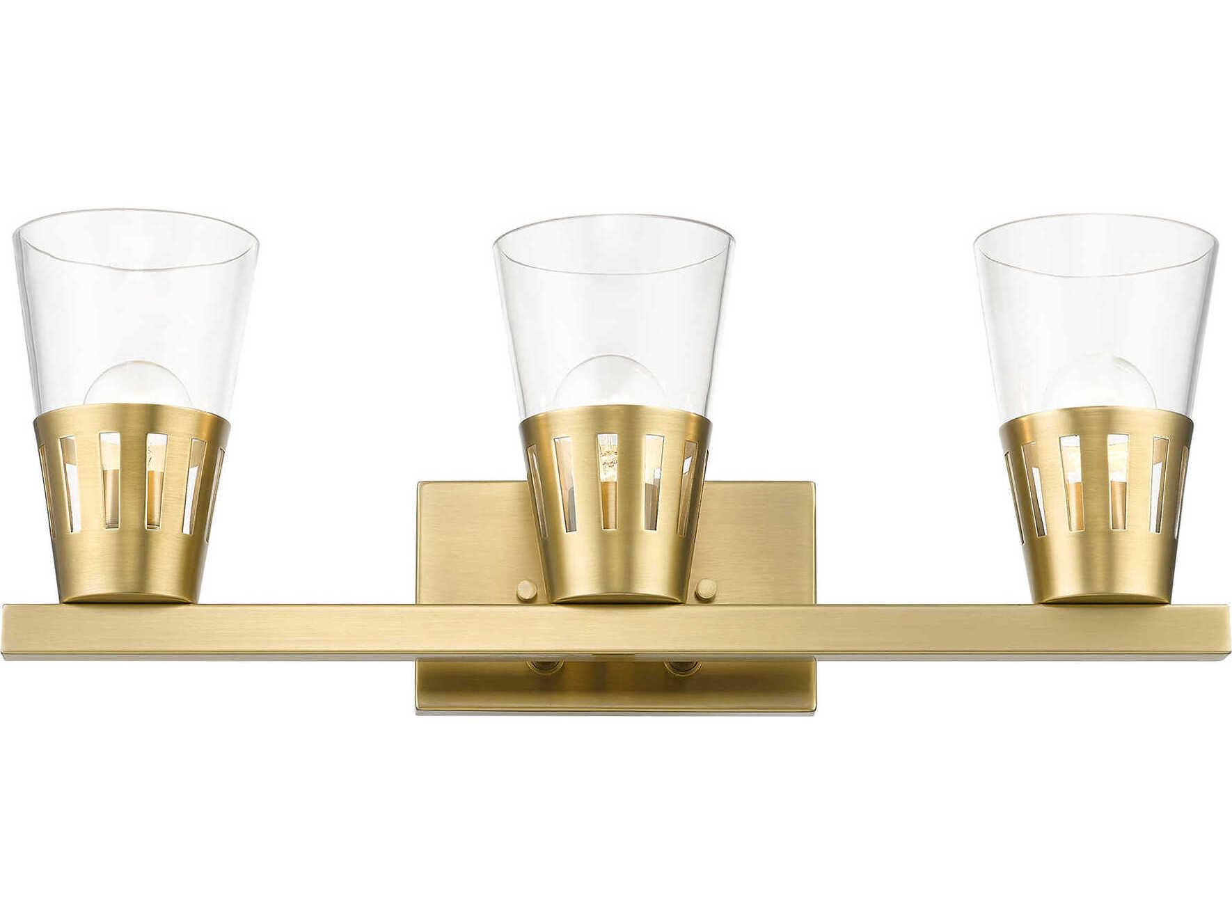 Livex Lighting Bennington 3-Light Natural Brass Glass Vanity Light