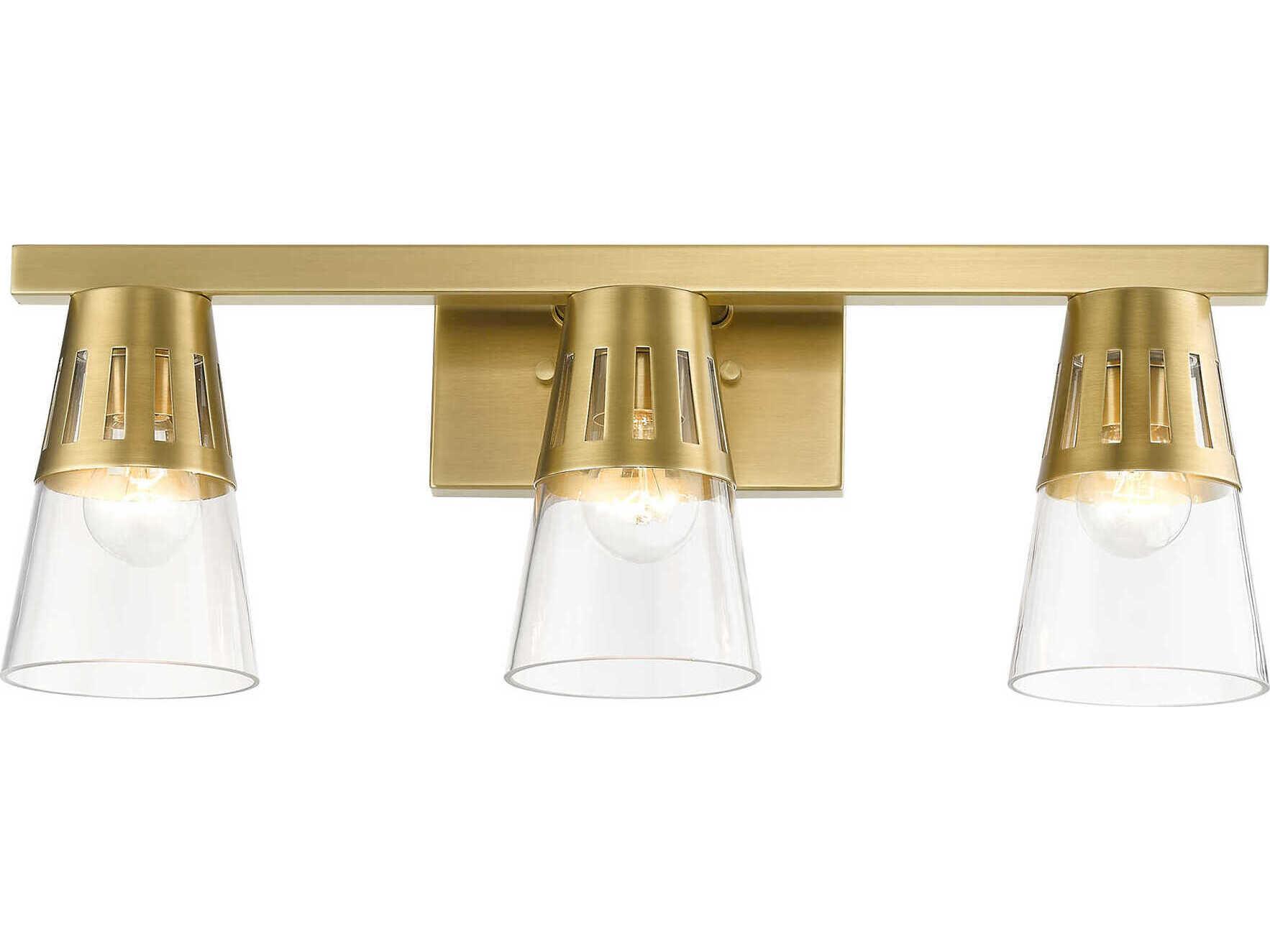 Livex Lighting Bennington 3-Light Natural Brass Glass Vanity Light